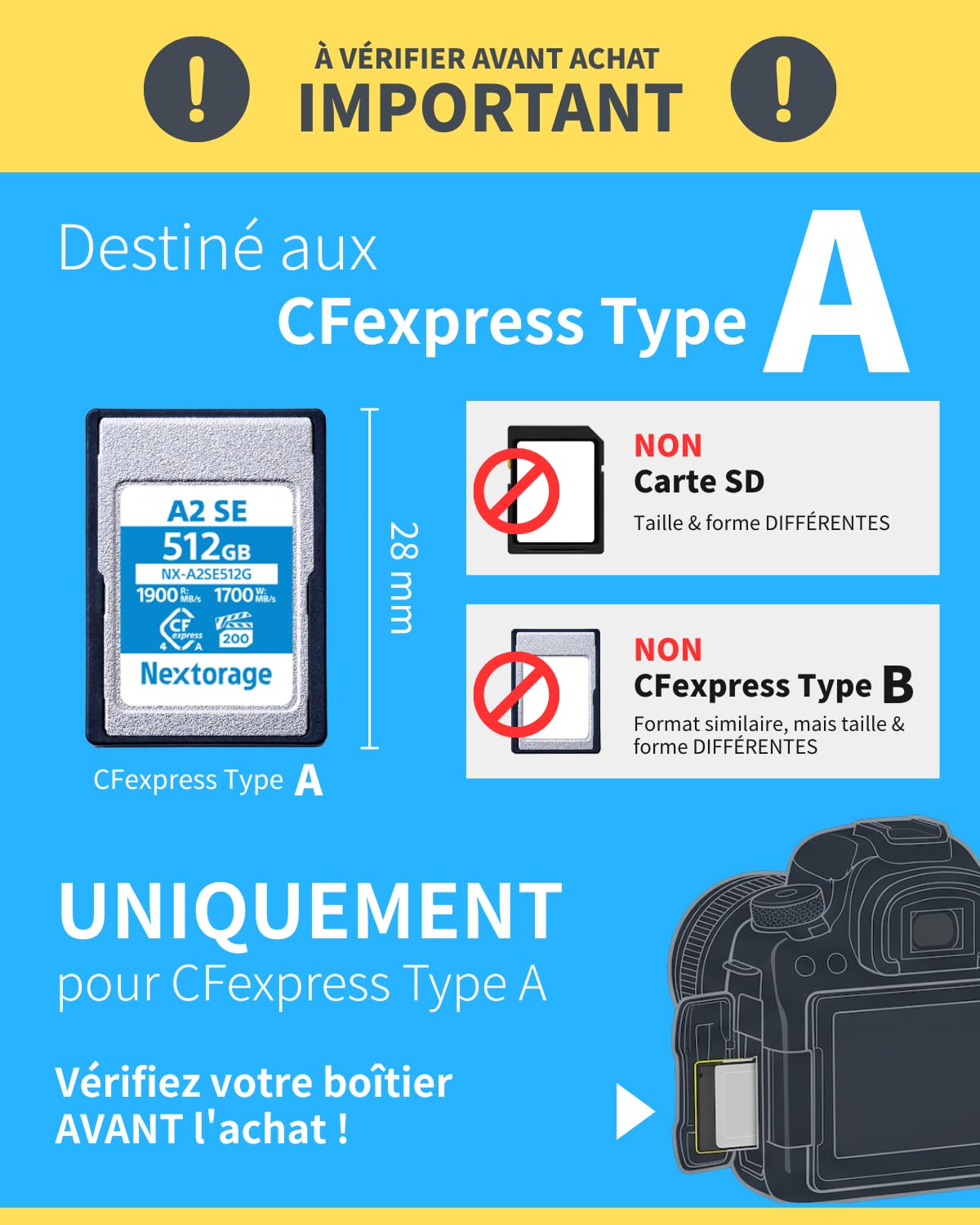 Nextorage CFexpress Type A 256Go Carte mémoire VPG200 Japonaise pour Sony Fujifilm A2SE NX-A2SE256G