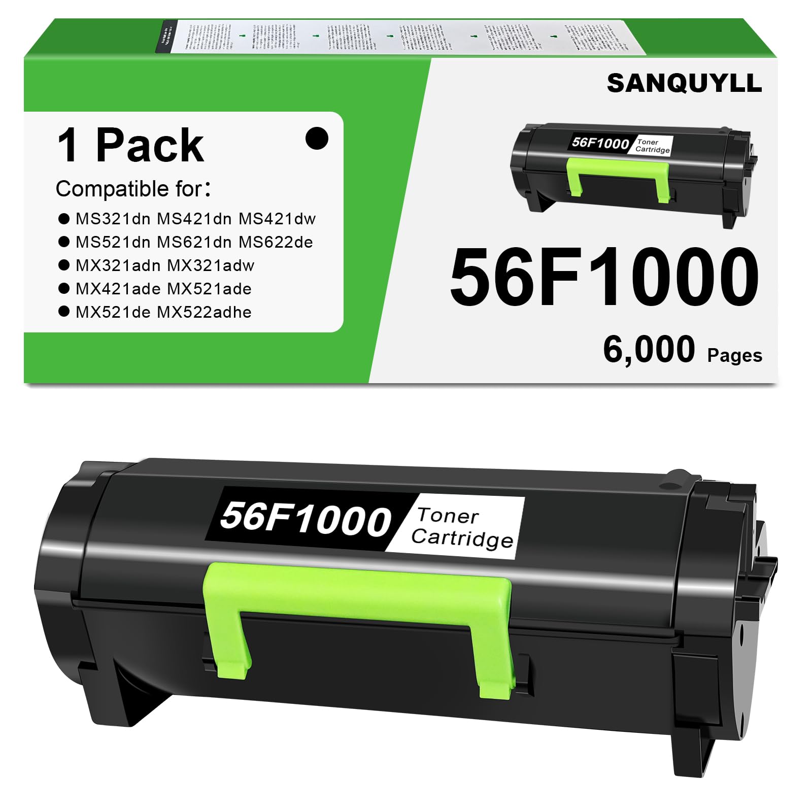 56F1000 Toner Cartridge Compatible for Lexmark 56F1000 Black Toner Cartridge for MS321 MX321,MX421 MX521 MX522 MX622 MS421 MS521 MS621 MS622 Laser