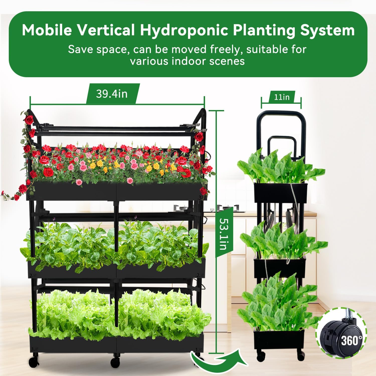 Indoor Garden Hydroponics Growing System Kit, Dual Implant Configuration for Vegetable Fruit Herb Seedling Cultivation and Large-Scale Planting,Double Water Pump，LED Grow Light