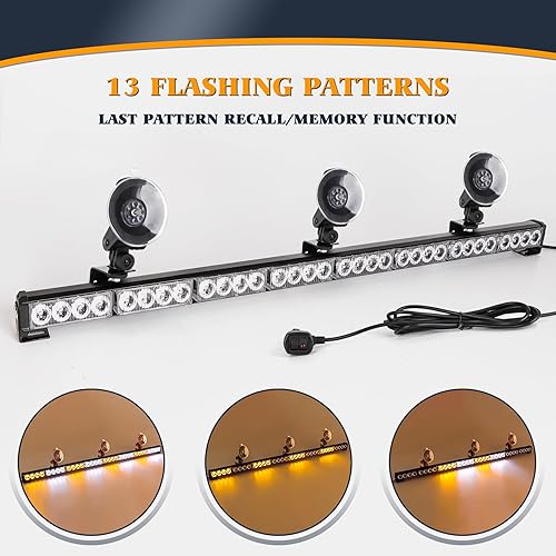 Miniatura 3 de V-SEK Barra de luz estroboscópica de 35.5 pulgadas para asesor de tráfico, 32 luces LED de advertencia de peligro de emergencia de alta intensidad,