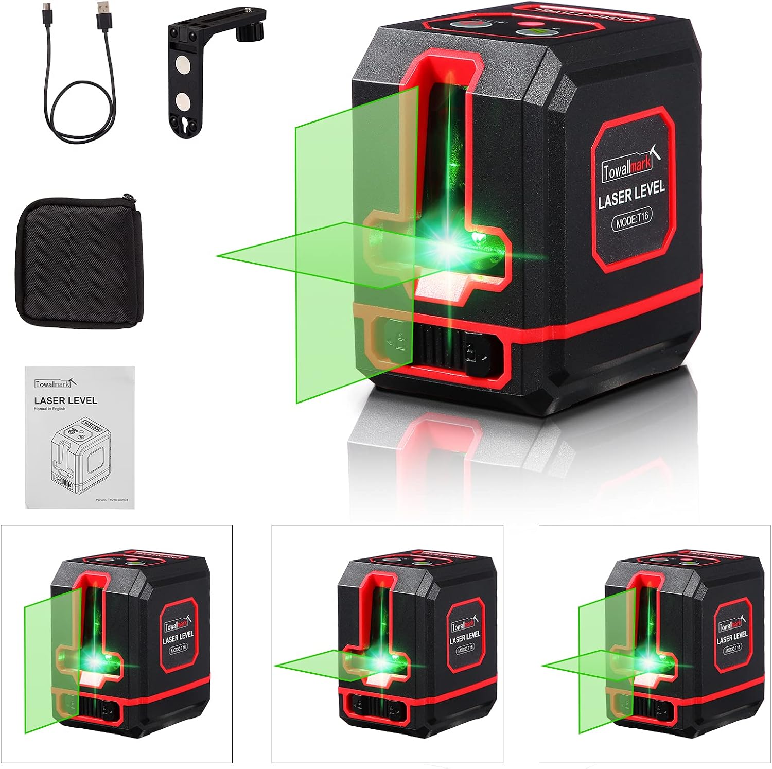 Laser Level Self Leveling 100Ft, Green Cross Line High Visibility 505NM Horizontal/Vertical/Cross Line, Laser level Rechargeable for Home Decoration and Construction