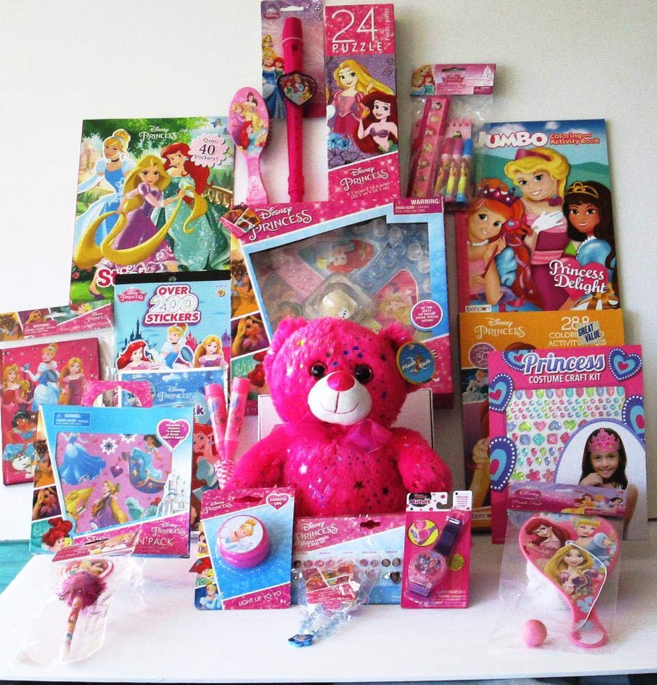 Princess Gift Box for Girls Ages 4-8 / Basket – Coloring Books, Stickers, Puzzles, Diary, Accessories & Personalized Custom Ornament