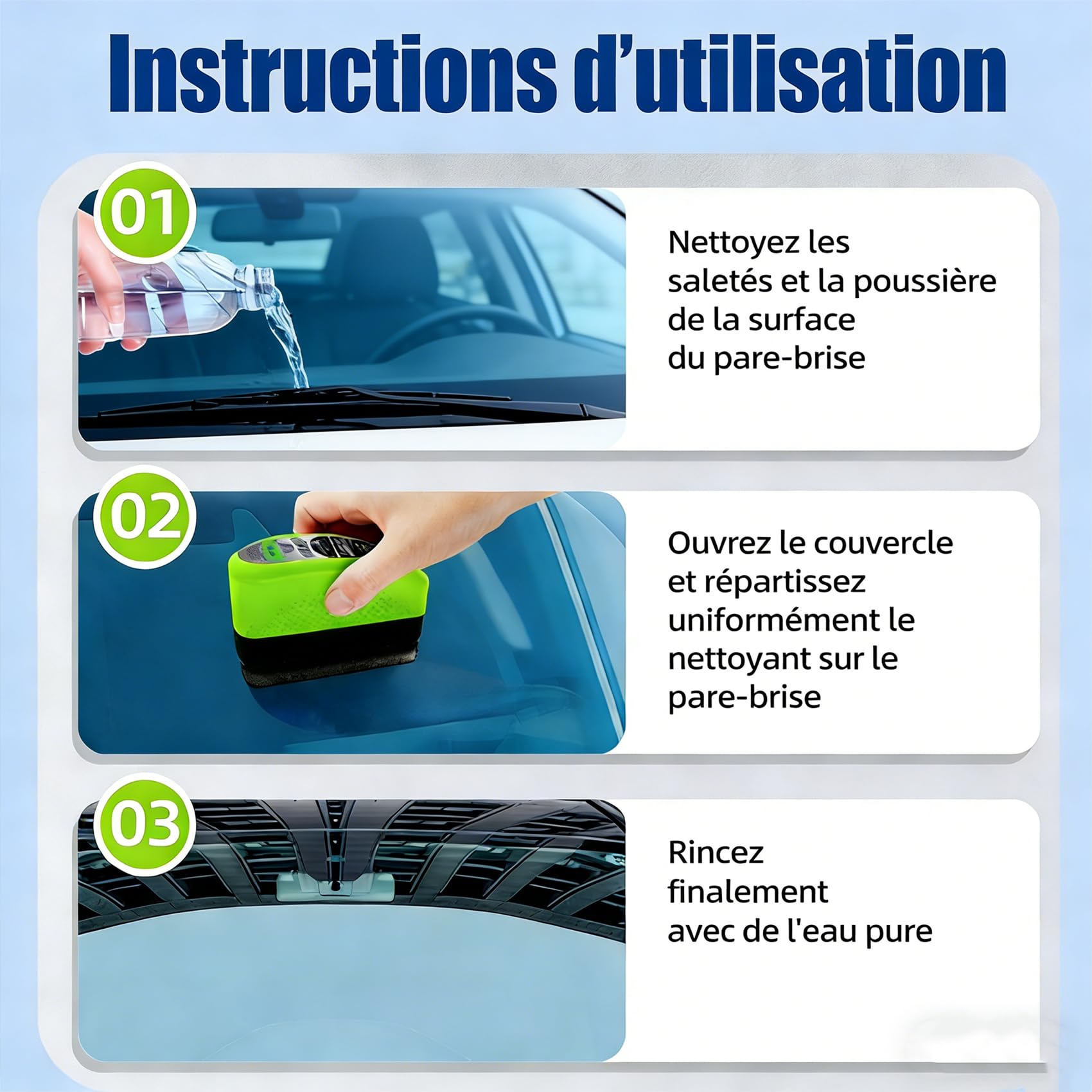 Pure Sight Nettoyant Pare Brise, Gl170 Pro Nettoyeur Vitre Voiture, Nettoyant Vitre Voiture, Longue DuréE, AméLiore La Clarté Et La Visibilité De (3 pièces)