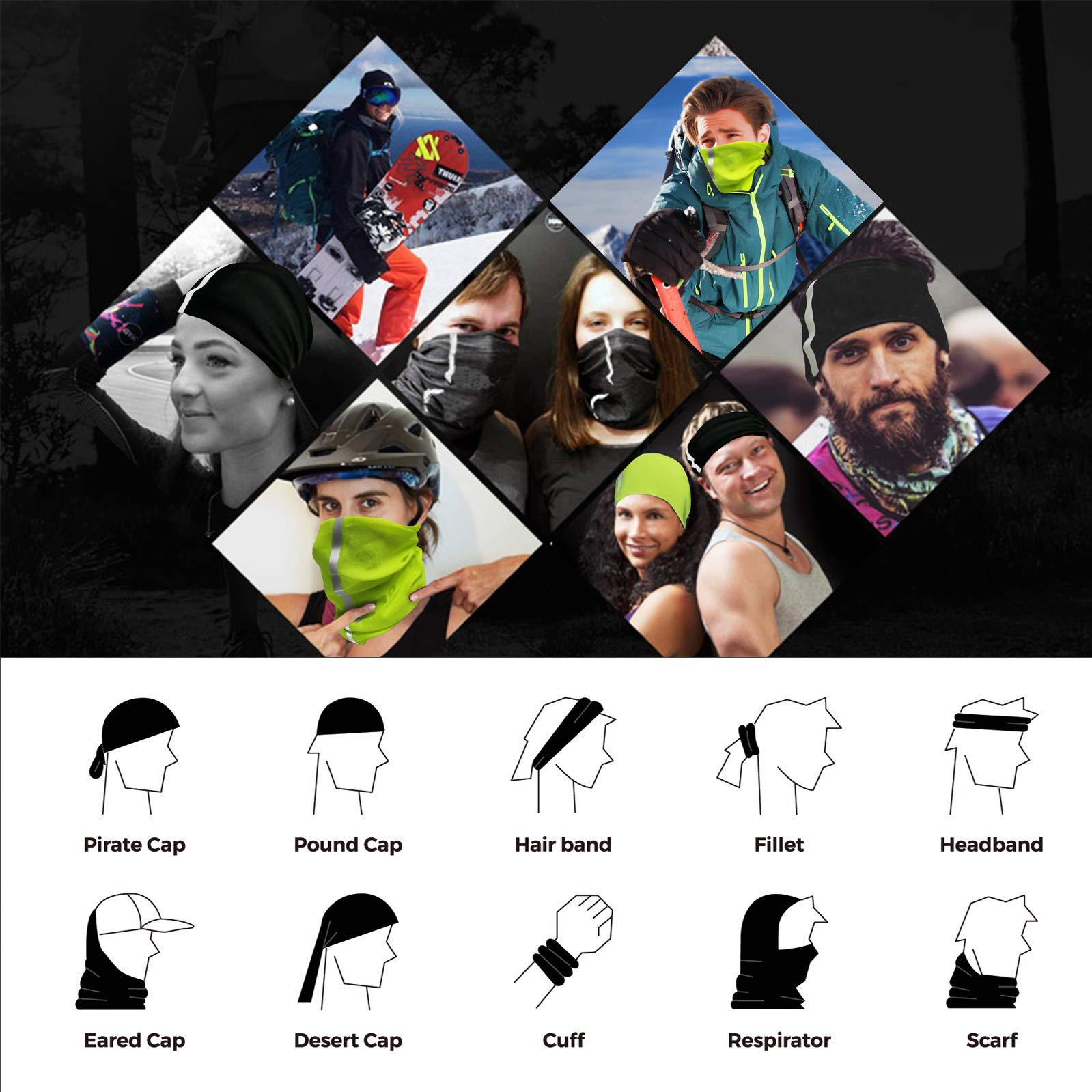 Polaina para el cuello, sin costuras, pasamontañas, diadema, cubierta facial