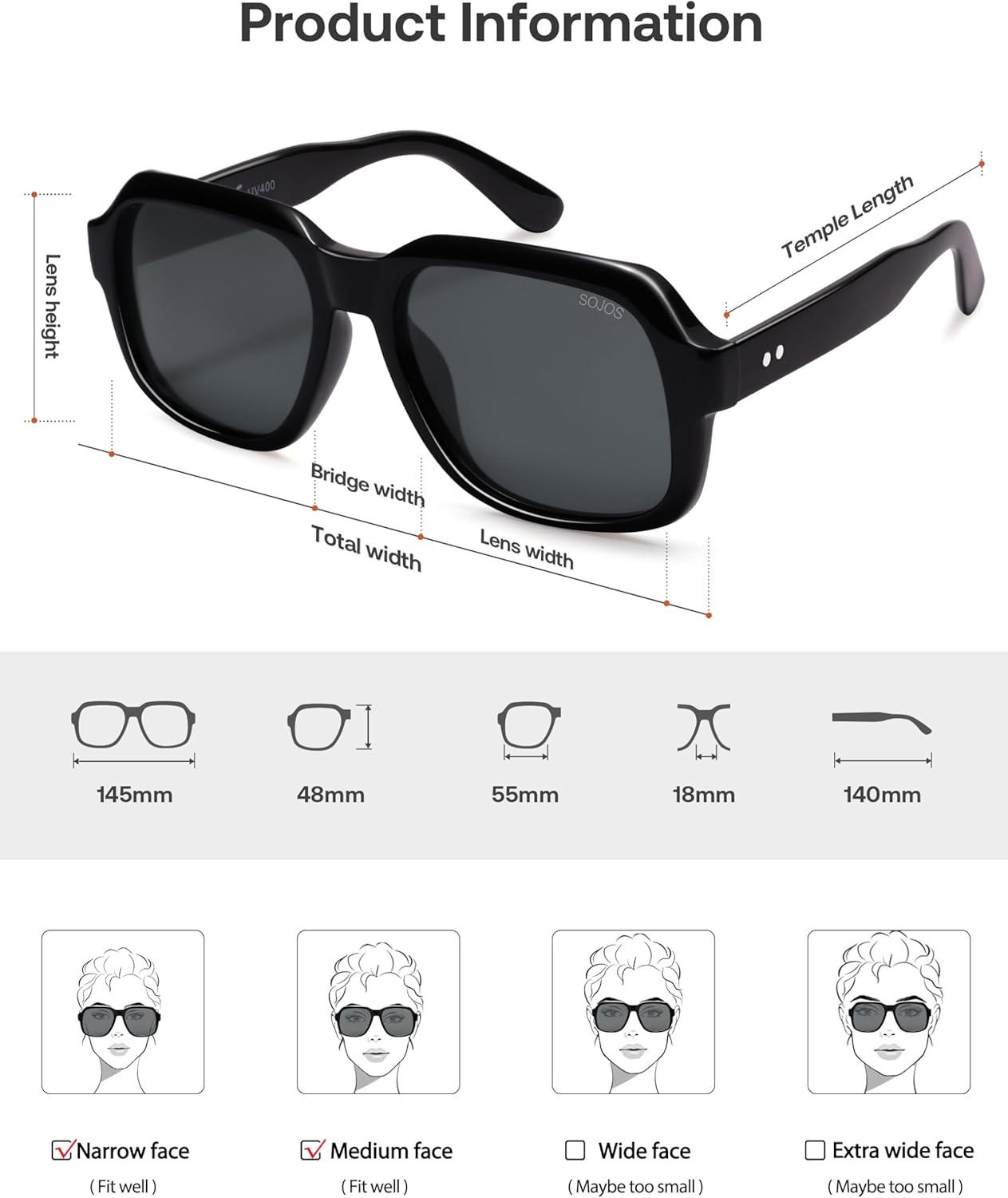 SOJOS Retro Square Polarized Sunglasses Womens Mens Chic Vintage Oversized Old Money Shades SJ2616 - Image 5