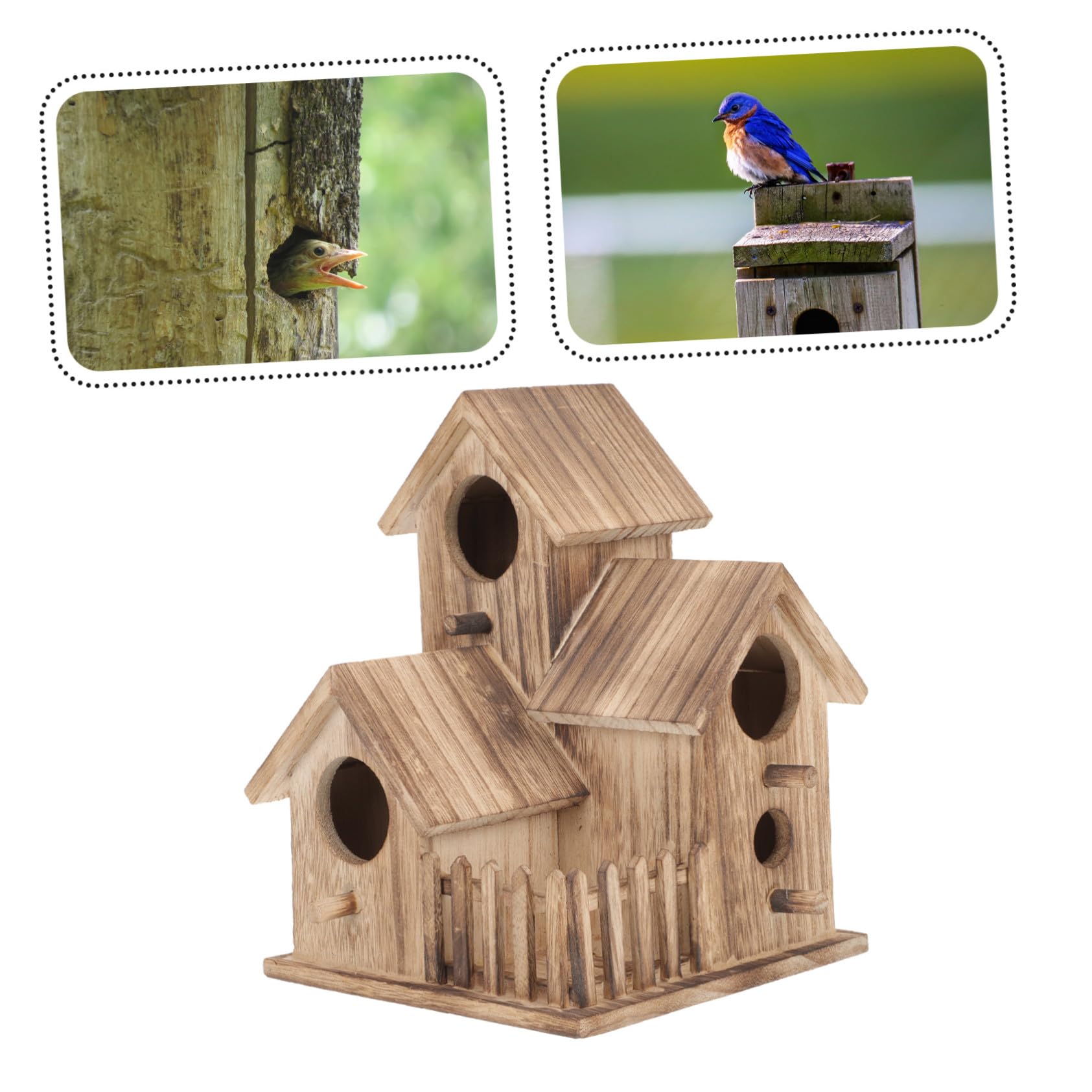 UKCOCO Villa Nido de Pájaro Comedero para Pájaros Independiente Pajarera de Madera Nido de Madera para Jardín Caseta de Anidación para Periquitos Artículos para Periquitos
