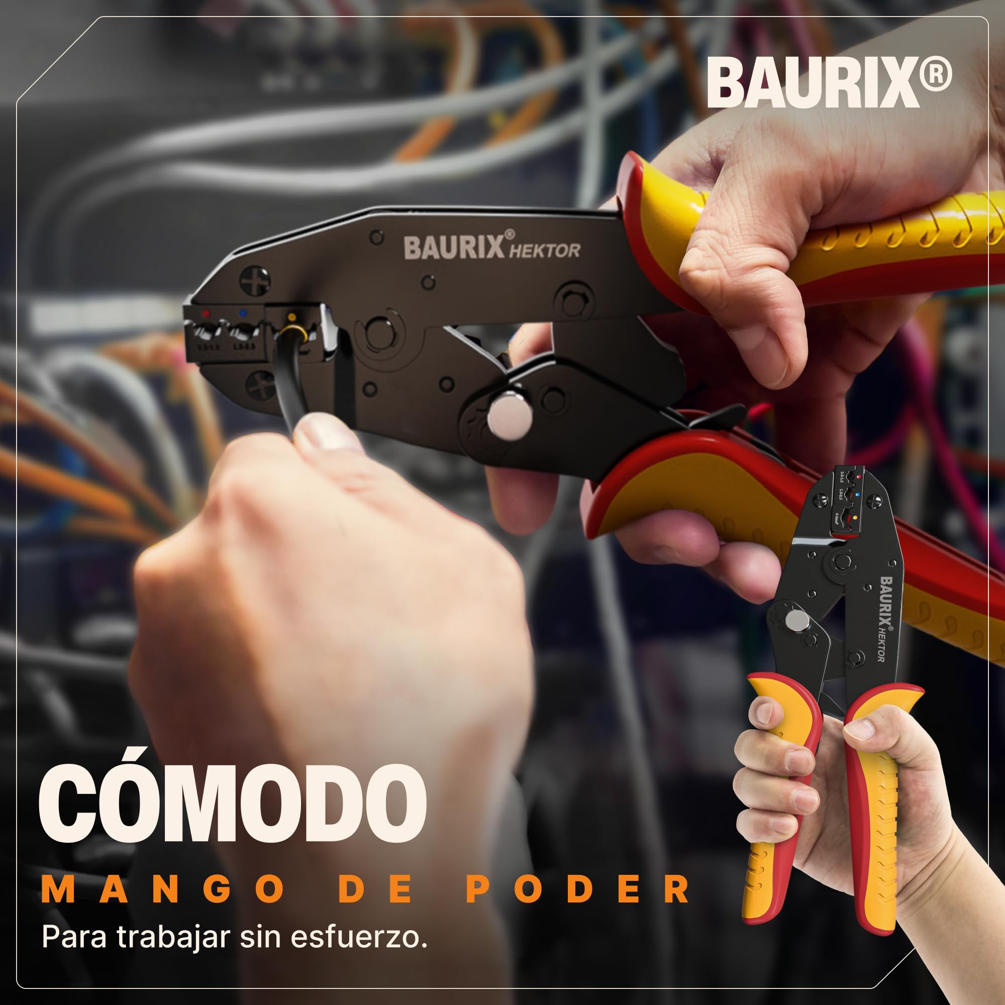BAURIX® Tenaza de Crimpado para Terminales de Cable, Incluye Set de 700 Piezas | Tenaza para Terminales de Cable de 0,50-6,00 mm² | Tenaza de Crimpado, Tenaza Crimpadora, Tenaza de Prensado