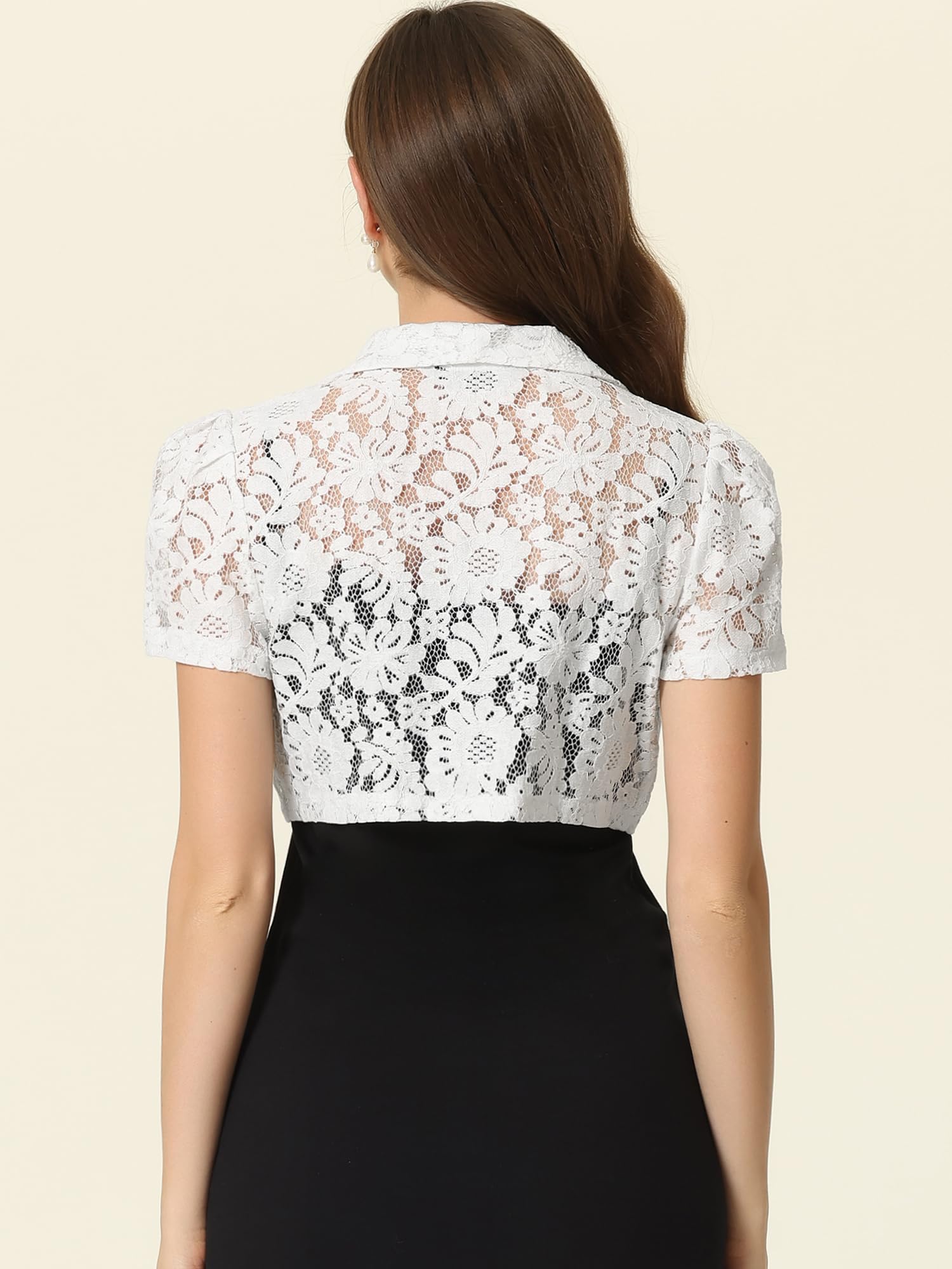 Allegra K Boléro élégant en dentelle florale pour femme - Pour le travail, les invités de mariage, blanc, X-Small
