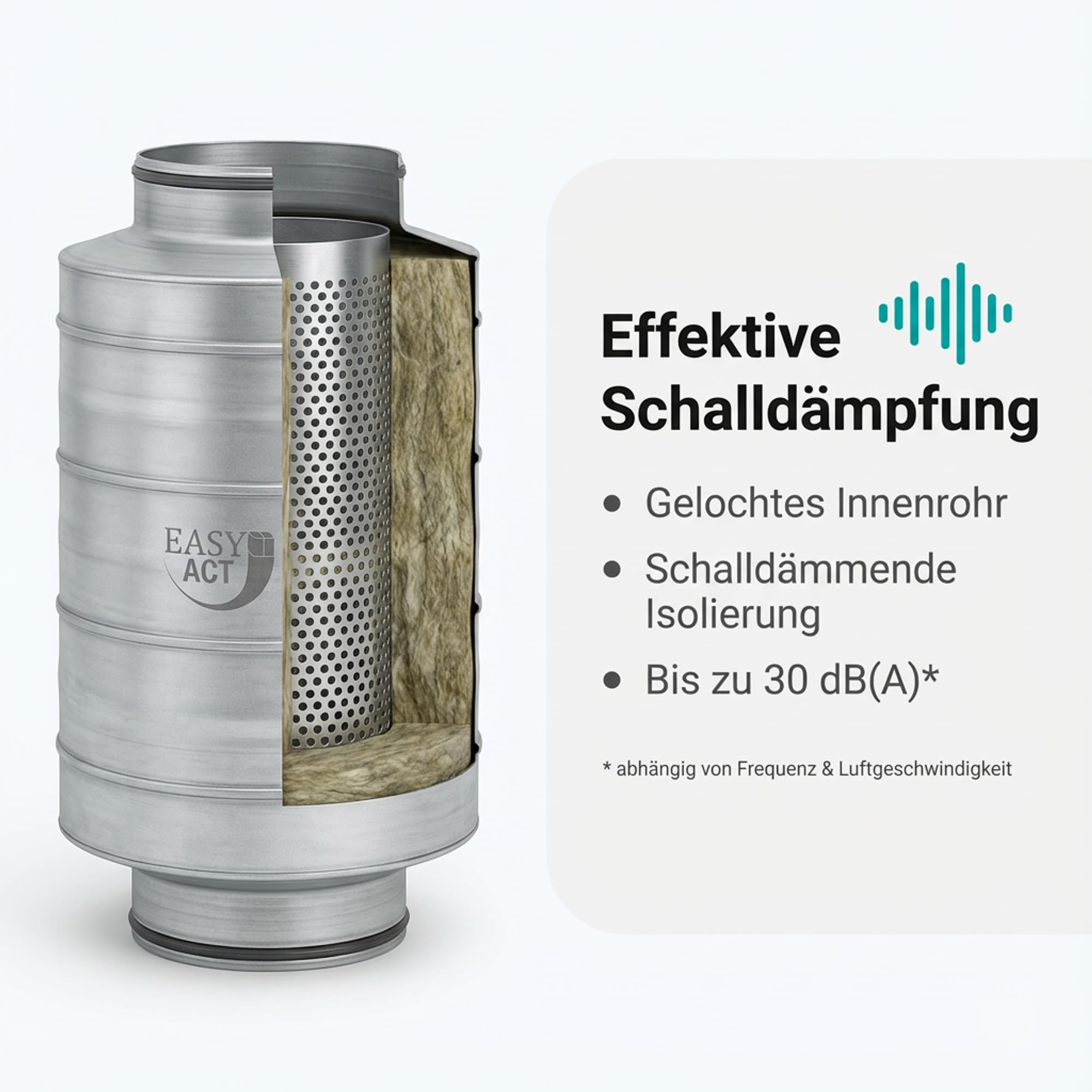 Easy Act Silenziatore Ø 80 mm, lunghezza 300 mm, efficiente silenziatore in acciaio zincato per la riduzione del rumore nei sistemi di ventilazione