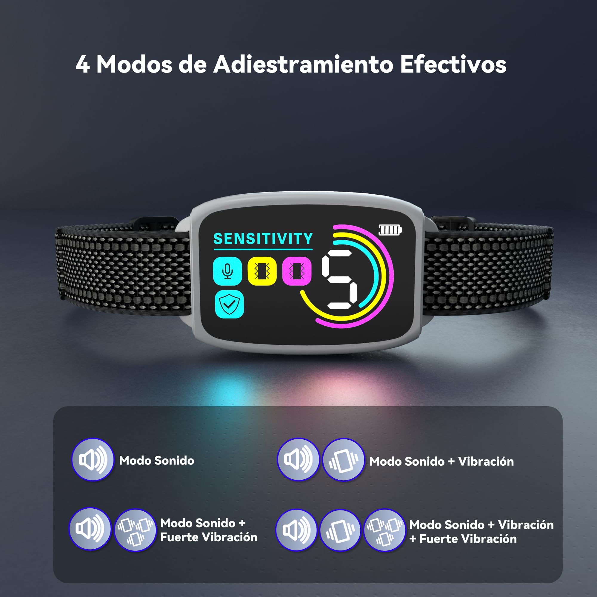 Meloive Collar Antiladridos para Perro,Collar Vibración con 8 Niveles de Sensibilidad Ajustables,4 Modos de Vibración/Fuerte Vibración/Sonido,Resistencia al Agua IP67 y Recargable,Blanco