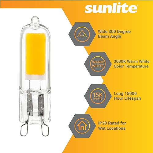 Miniatura 4 de Sunlite 41192 - Bombilla LED G9 con base de dos pines, 2 W (equivalente a halógeno de 25 W), 200 lúmenes, no regulable, 30 K, blanco cálido, paquete