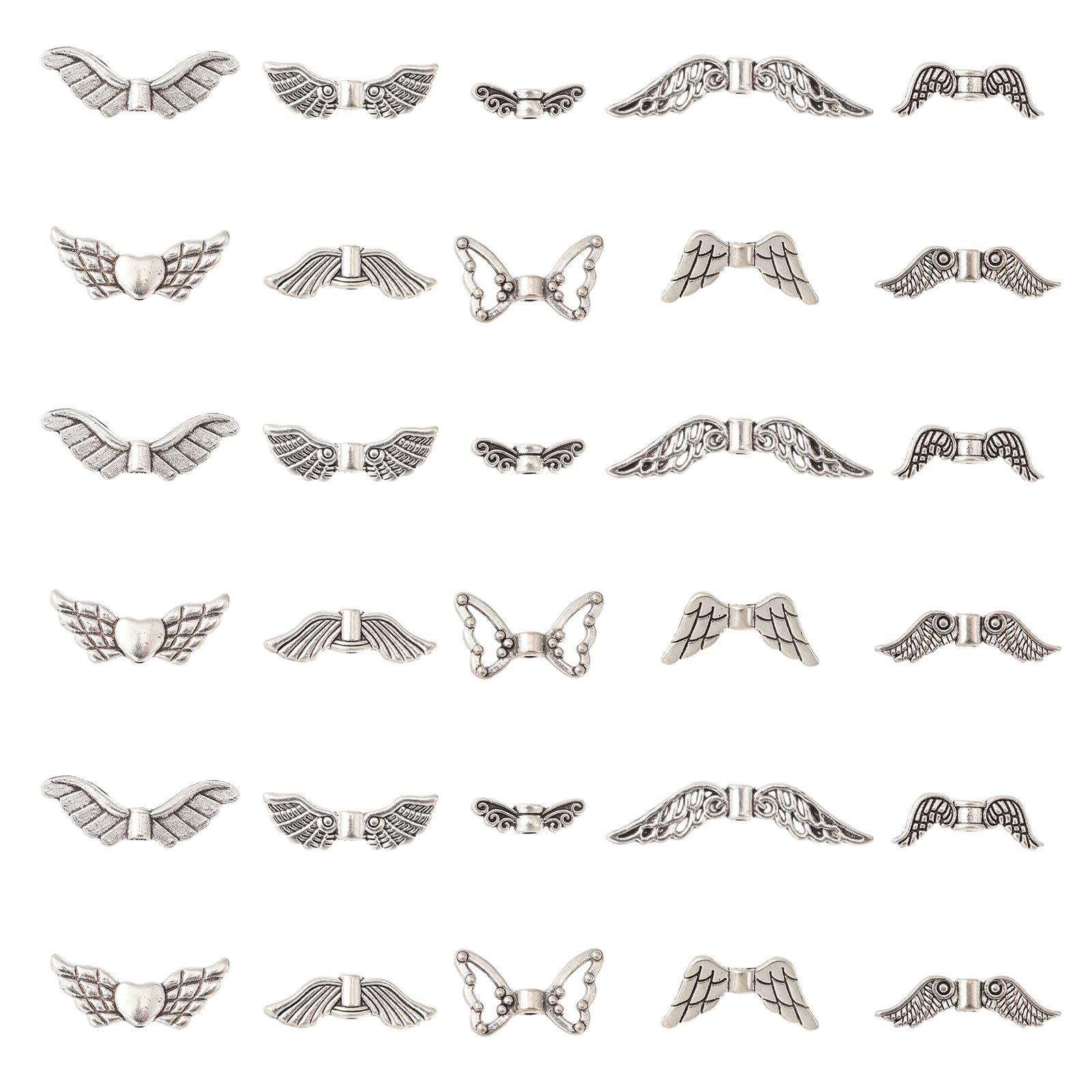 UR URLIFEHALL 100 Pcs 10 Styles Tibetan Silver Fairy Wing Spacer Beads Angel Wings Shaped Beads for Jewellery Making Hair Accessories Crafts