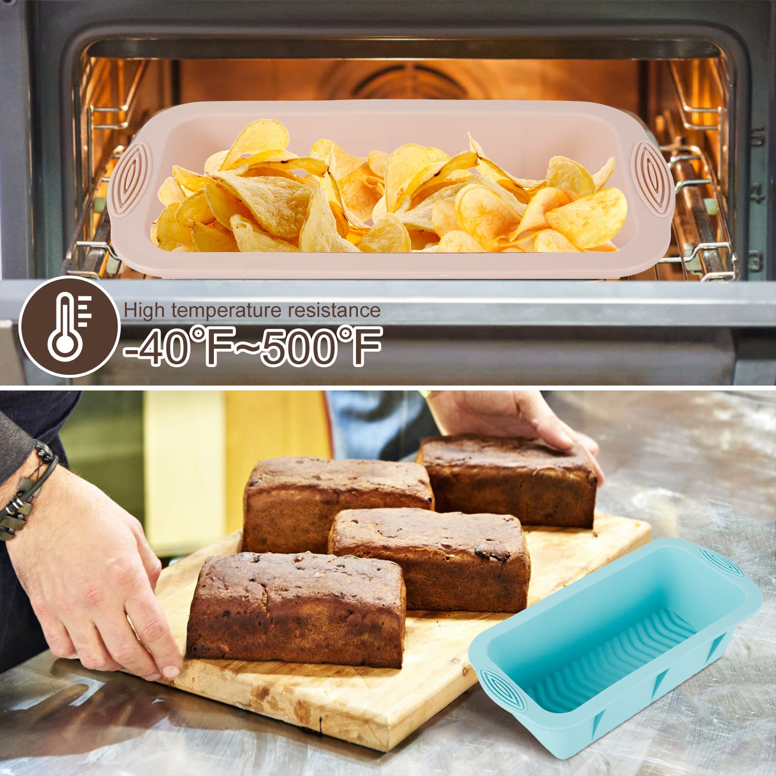 Moules à Pain En Silicone - Lot De 2, Rectangulaires 28x12,2 Cm - Résistants à La Chaleur (jusqu'à 230°C) - Pour Gâteaux, Pain, Salades - 3