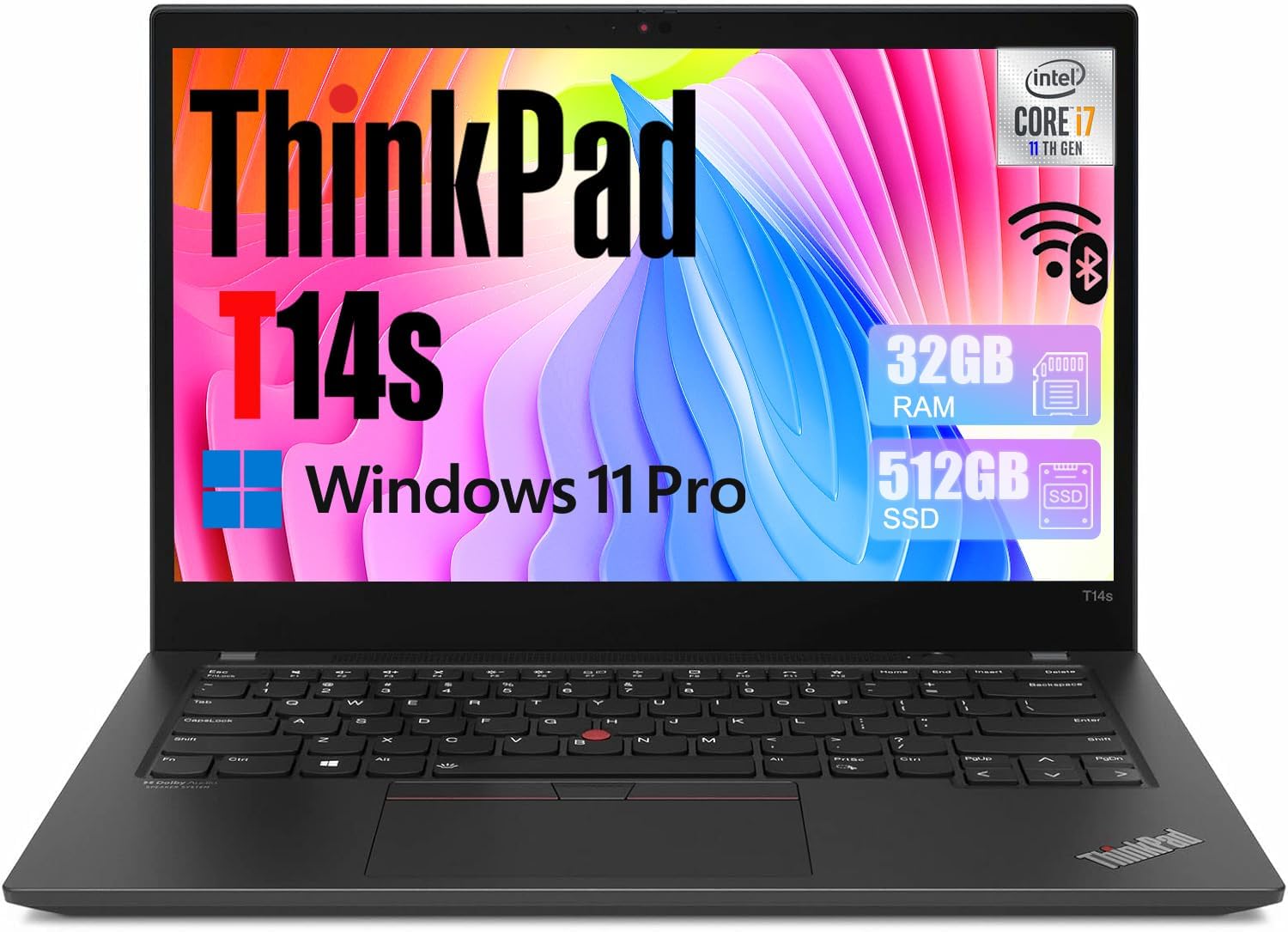 Lenovo ThinkPad T14s Gen 2 Ordinateur Portable Professionnel 14 Pouces FHD Intel Core i7-1185G7 32 Go RAM 512 Go SSD Windows 11 Pro Reconditionné