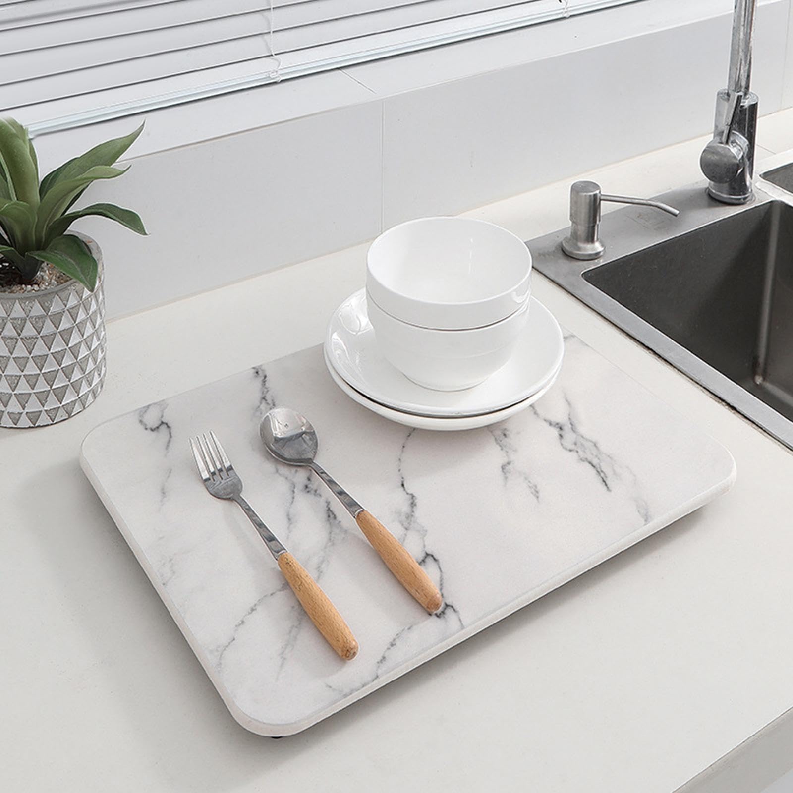 Tapis Égouttoir Vaisselle Diatomite Support Séchage Rapide Protection Antidérapante Surface Absorbante Nettoyage Pratique pour Cuisine, blanc