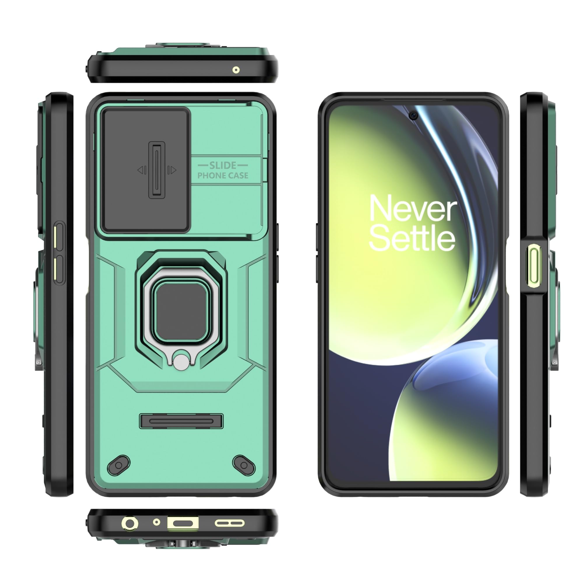for Oneplus Nord CE3 Lite 5G(Foreign Version) Phone Case Slim Kickstand PC & TPU Cover Push Window(Green)