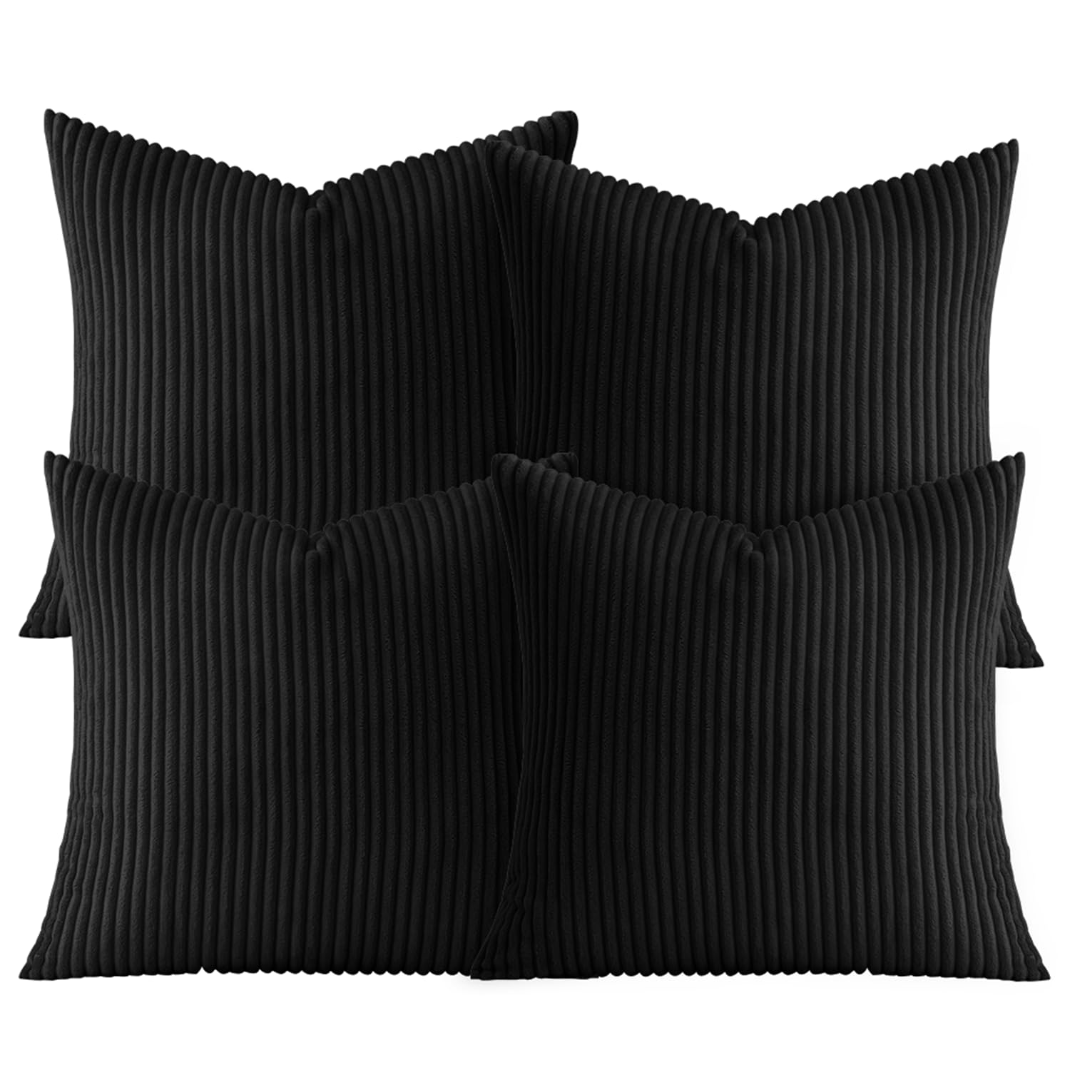 AMEHA Soft Stripe Black Velvet Cushion Covers 45 x 45 cm Set of 4 Pcs with Invisible Zipper Decorative Square Throw Pillowcases for Bedroom, Sofa (18x18 inch Stripe Cushions)