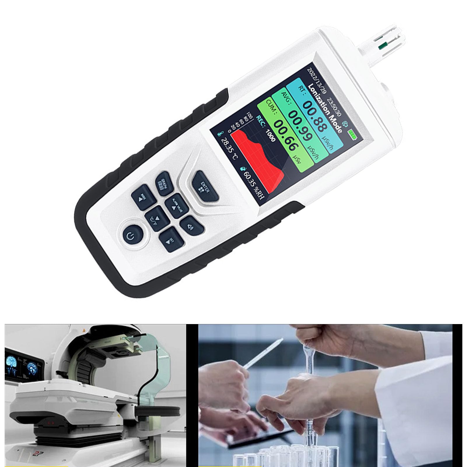 Detector de Radiación Nuclear, Monitor de Radiación de Contador Geiger ABS de 0 a 999,9 USv H, Detección de Rayos X Beta Gamma con Alarma de Luz Sonora para Uso Personal en Hospitales