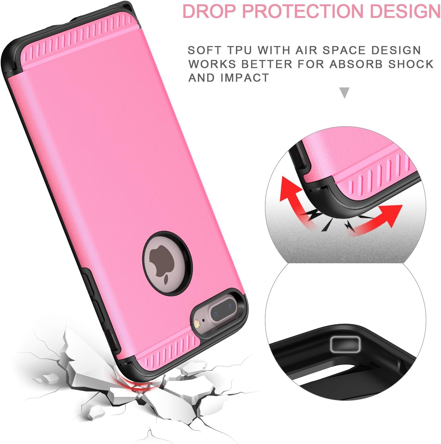 iPhone 7 Plus Case, CHTech iPhone 8 Plus Case Double Layer Shockproof Heavy Duty Protection Armor Case for Apple 5.5'' iPhone 7 Plus / iPhone 8 Plus [Rose]