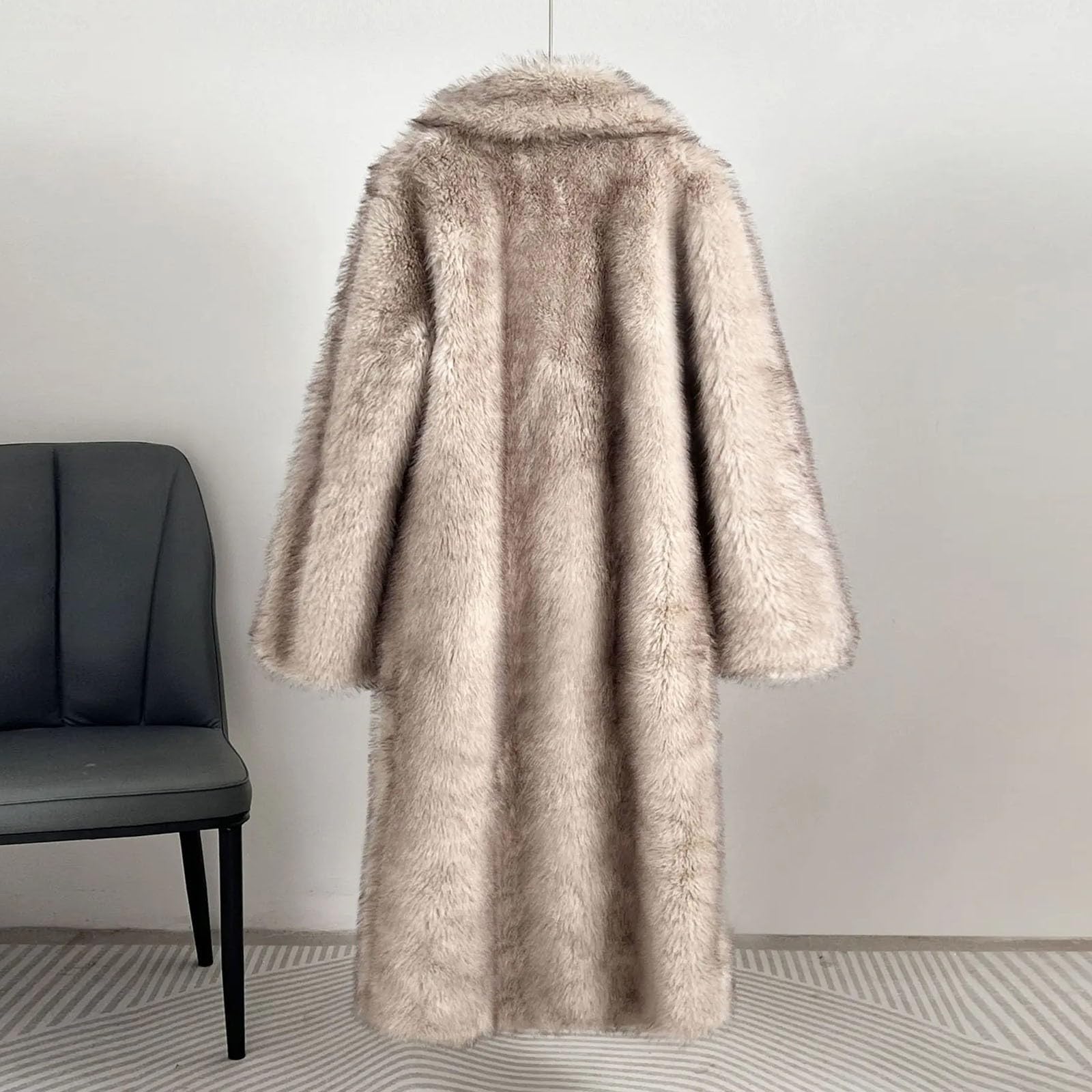 Generisch Cappotto di pelliccia da uomo lungo cappotto di pelliccia sintetica peluche giacca invernale caldo cappotto pelliccia giacca a maniche lunghe risvolto finta pelliccia giacca cardigan sciolto