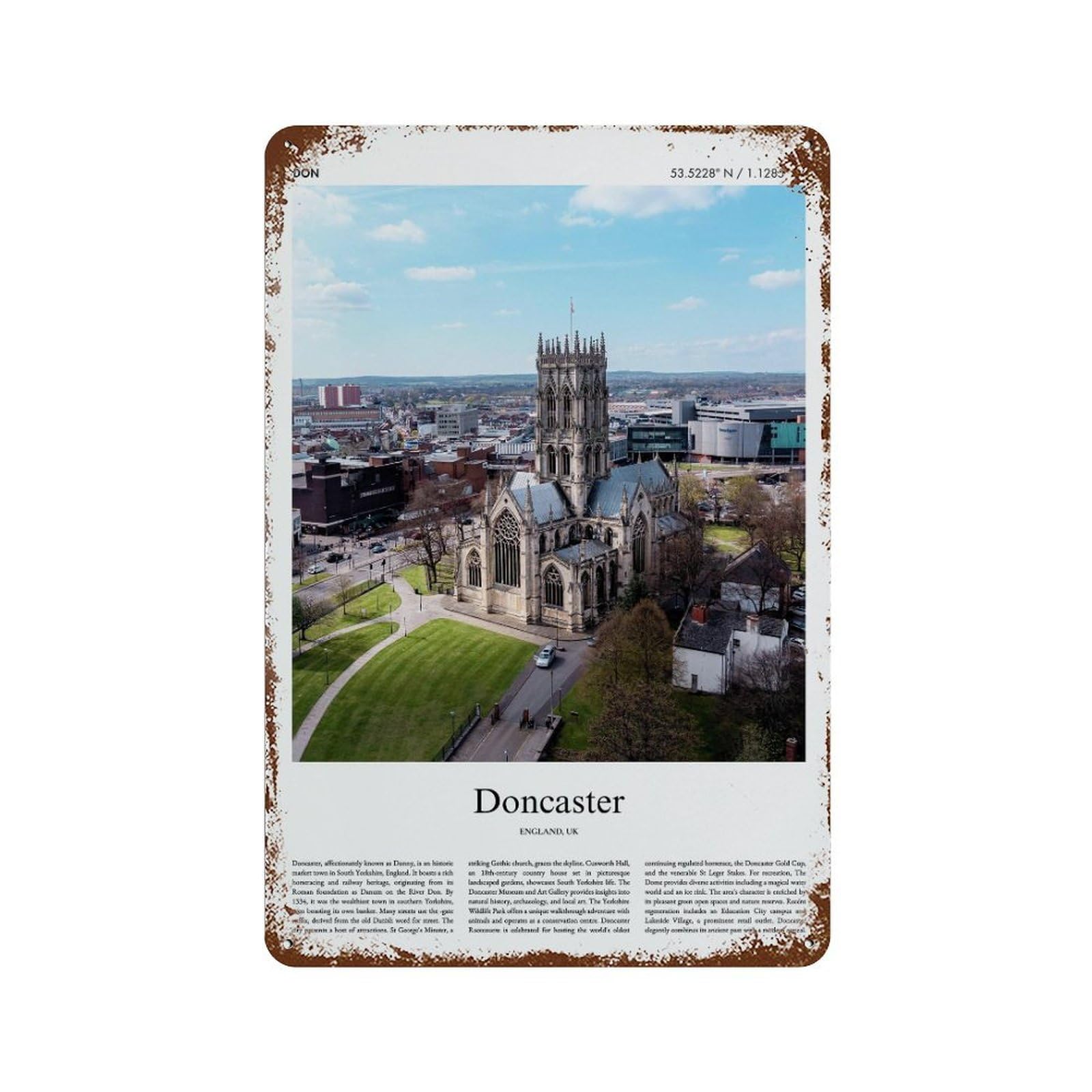 xiaoxiaoshen Doncaster England UK City Scenery Wall Decor Art Metal Tin Poster Modern Home Decor Art Home Bar Shop Decorations Vintage Sign 30x20cm