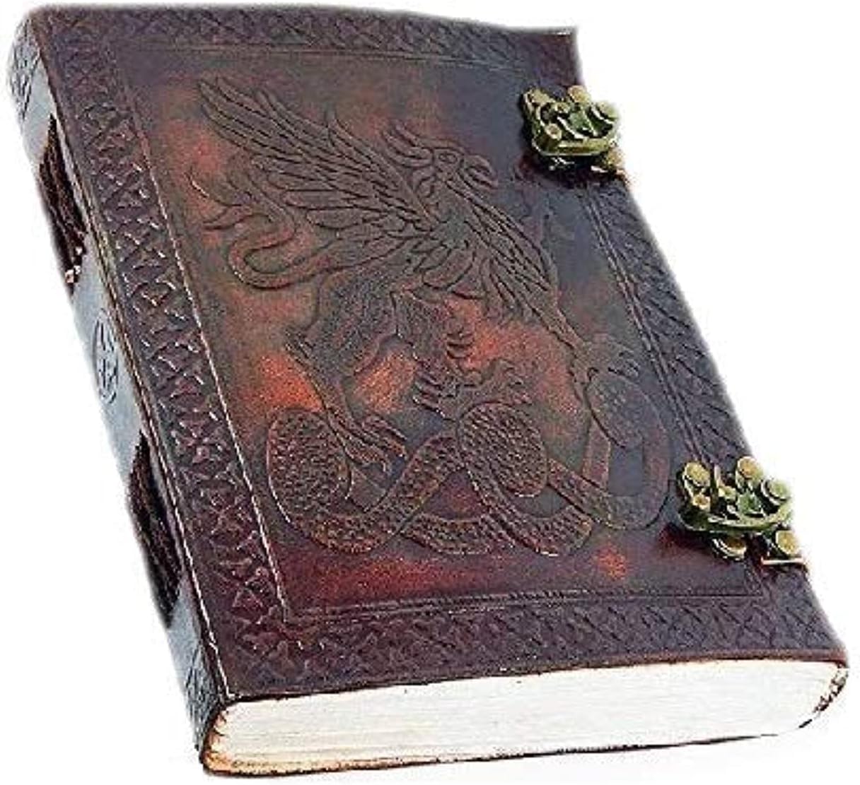 OVERDOSE Vintage Celtic Griffin Journal Dragon Journal with 2 C-Lock Handmade Antique Journal Leather Bound Journal Leather Sketchbook Notebook Diary 6x8 Inch A5