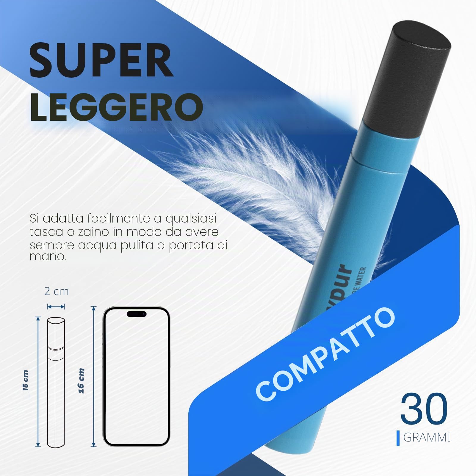 Filtro Acqua Portatile - Filtro dell'acqua personali con capacità di filtraggio di 1000 L Filtro acqua potabile per campeggio sopravvivenza emergenza ecc. (Blu * 6)