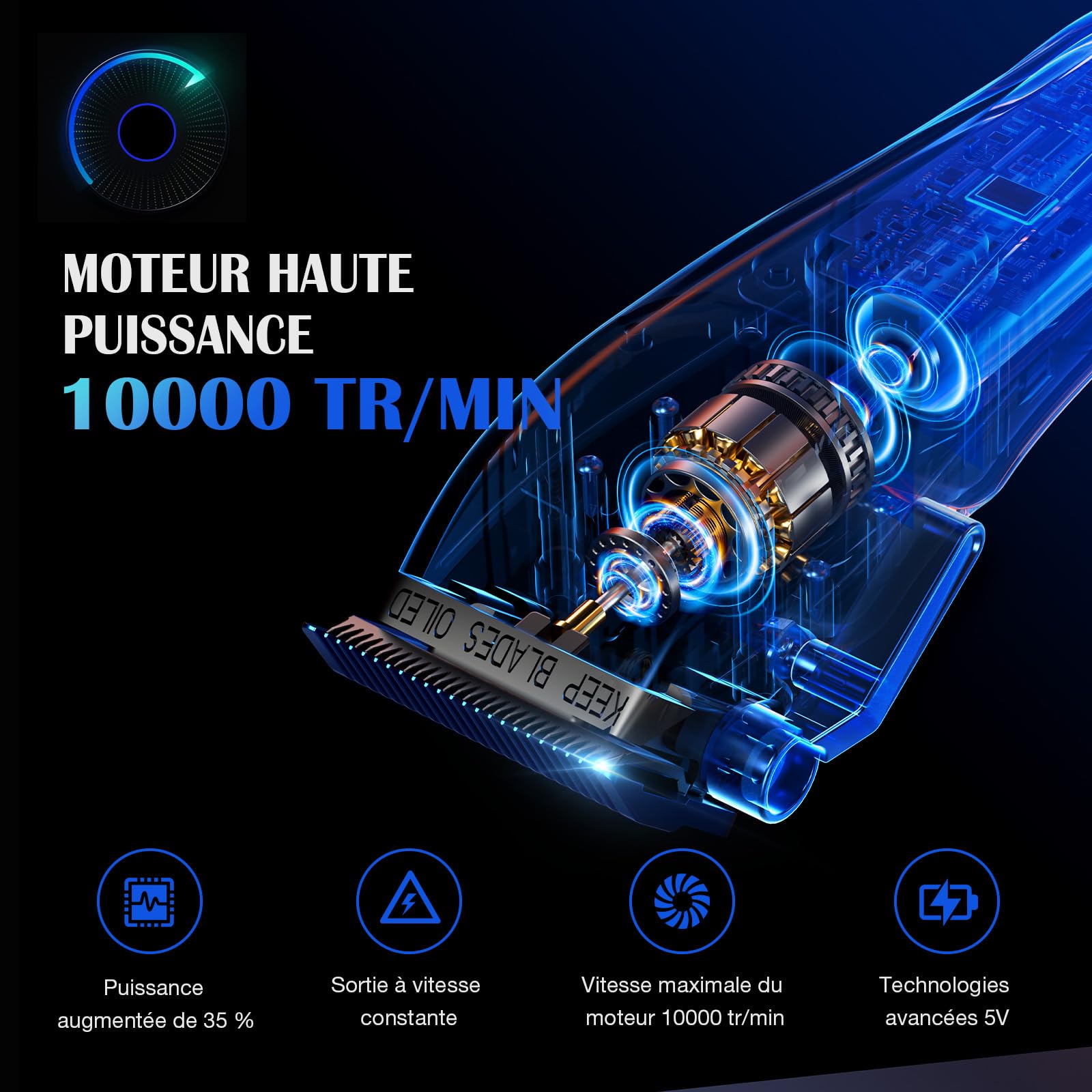 SUPRENT Tondeuse à cheveux professionnelle pour homme - Lame fade revêtue de titane - Lame en T réglable Zero-Gap - 5 niveaux de longueur - Peignes de guidage magnétiques - Batterie 2500 mAh et