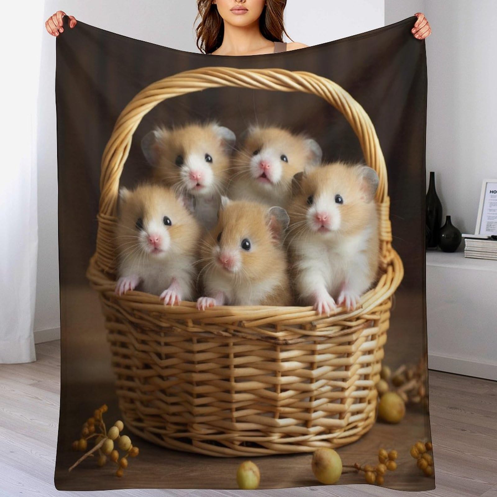 Couverture hamster mignon en polaire de flannel douce 150x200cm pour lit et canapé