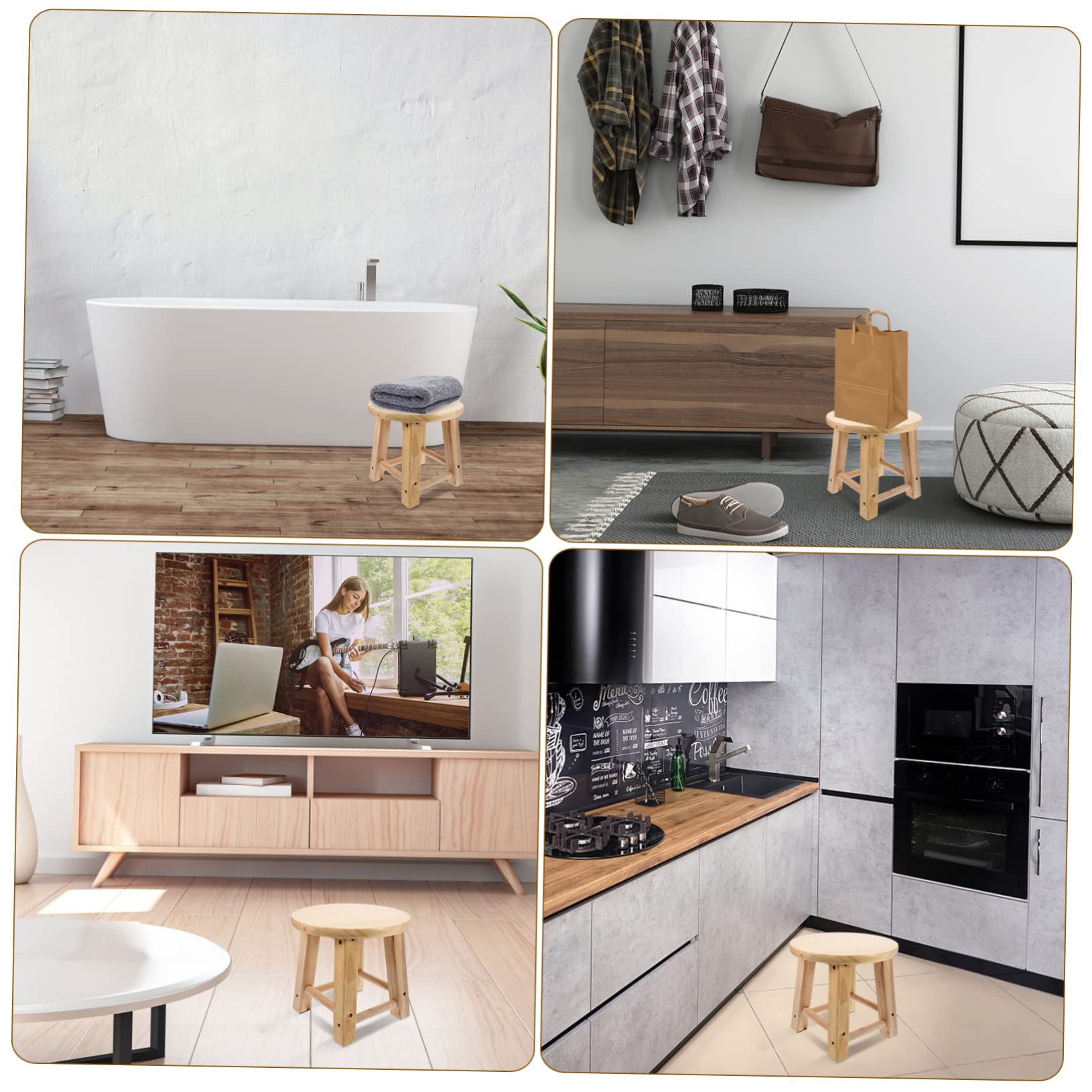 Taburete pequeño de madera de 25 x 25 cm, reposapiés de baño de madera maciza, mini asiento creativo para inodoro, versátil y bajo, para uso en el hogar, cocina o sala de estar