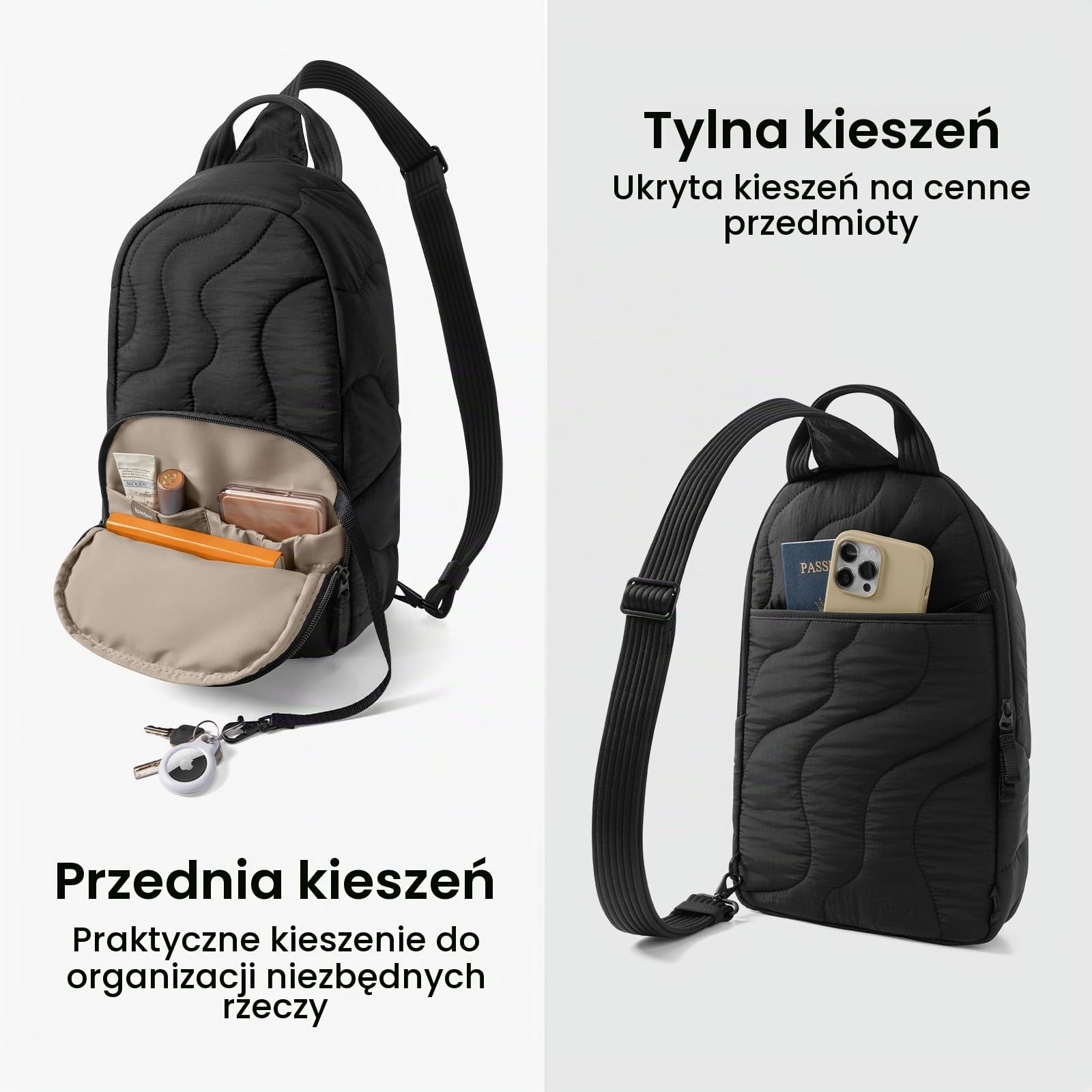 tomtoc 10L poduszowana torba sling dla kobiet, torba crossbody quilted