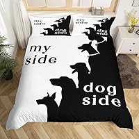 Vista 29 de Juego de ropa de cama "Lado del Gato y Mi Lado" tamaño Queen, blanco y negro, juego de funda de edredón con gato, funda de edredón moderna y simple