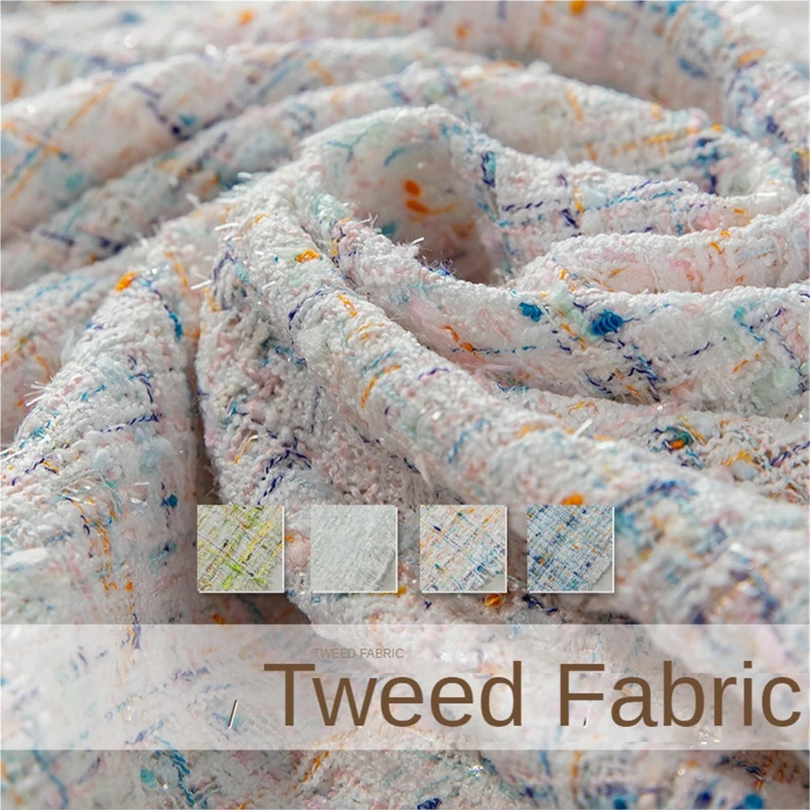 Tradycyjna tkanina tweedowa, Tweed Sewing Fabric Polyester White And Blue 1 Meter By 148cm