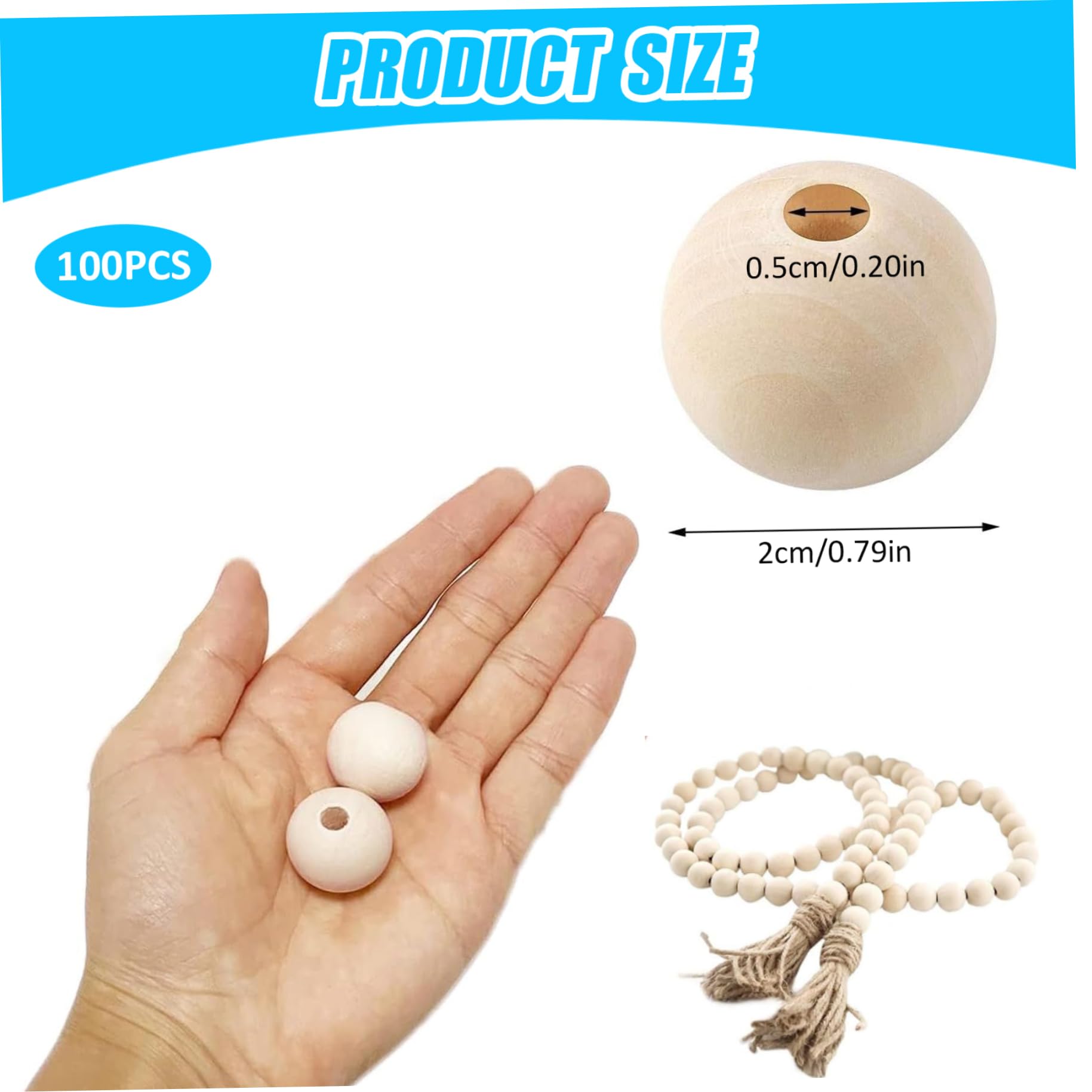 Paquete De 5 Cuentas De Madera Natural, Redondas, Sueltas, R