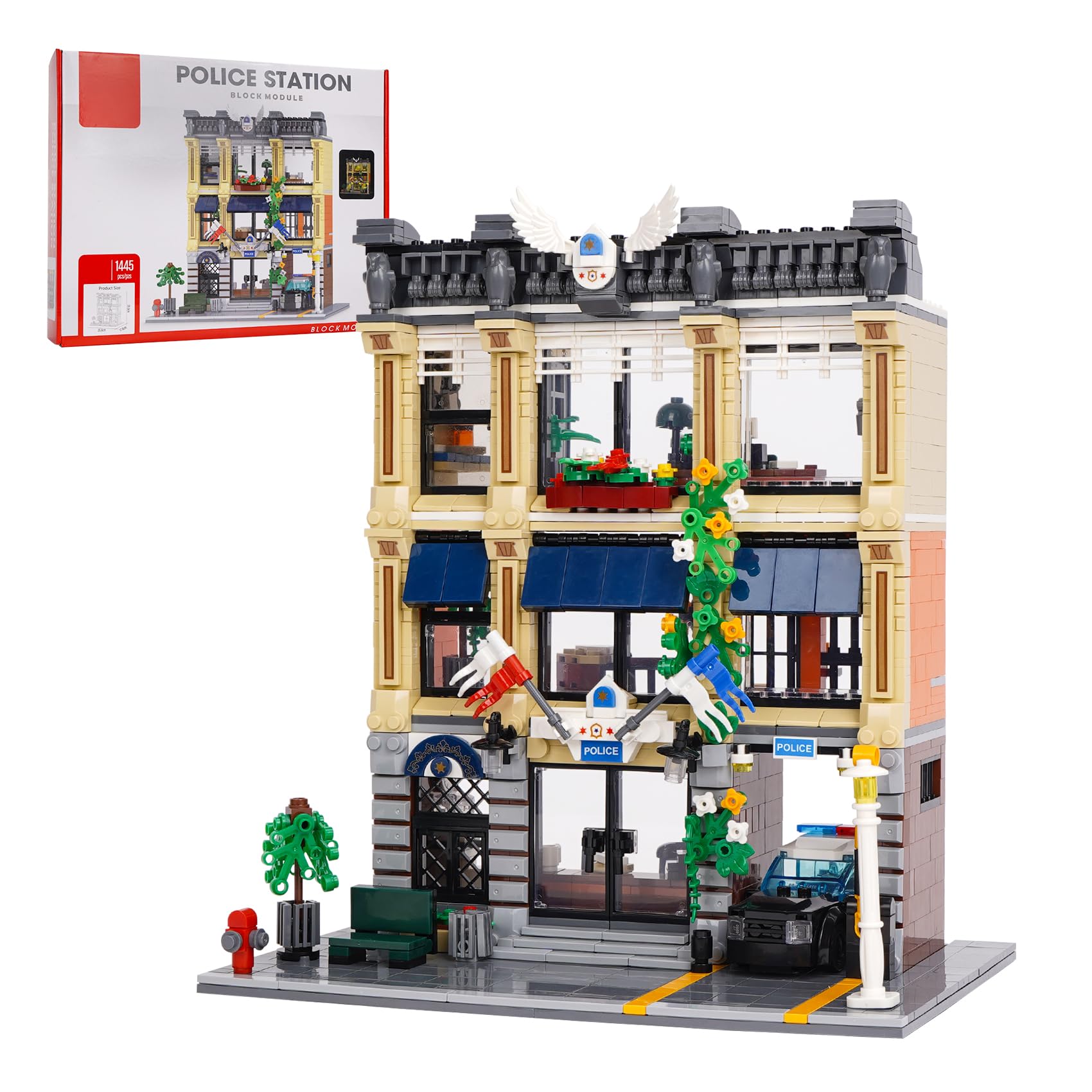 Geniteen Police Station with Police Car Building Block Set,1445 Pieces DIY City House Model Creative Street View MOC House for Adults (Police Station) — image 1