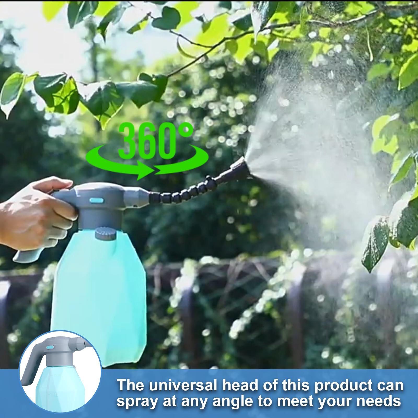Spruzzatore elettrico da 2 l/0,5 galloni, spruzzatore a pressione ricaricabile con ugello regolabile, flacone a pompa a batteria per la cura delle piante, pulizia auto e giardinaggio