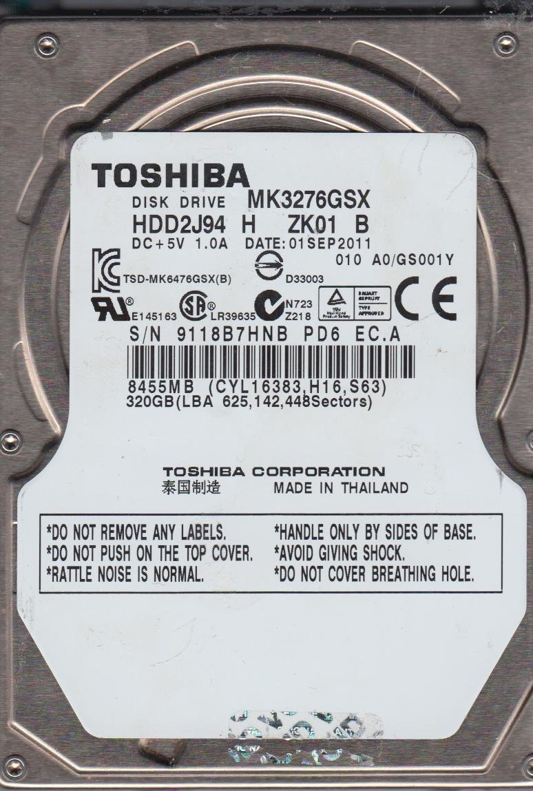 Original Toshiba hdd2j94 mk3276gsx 320 GB de disco duro de 2,5 "
