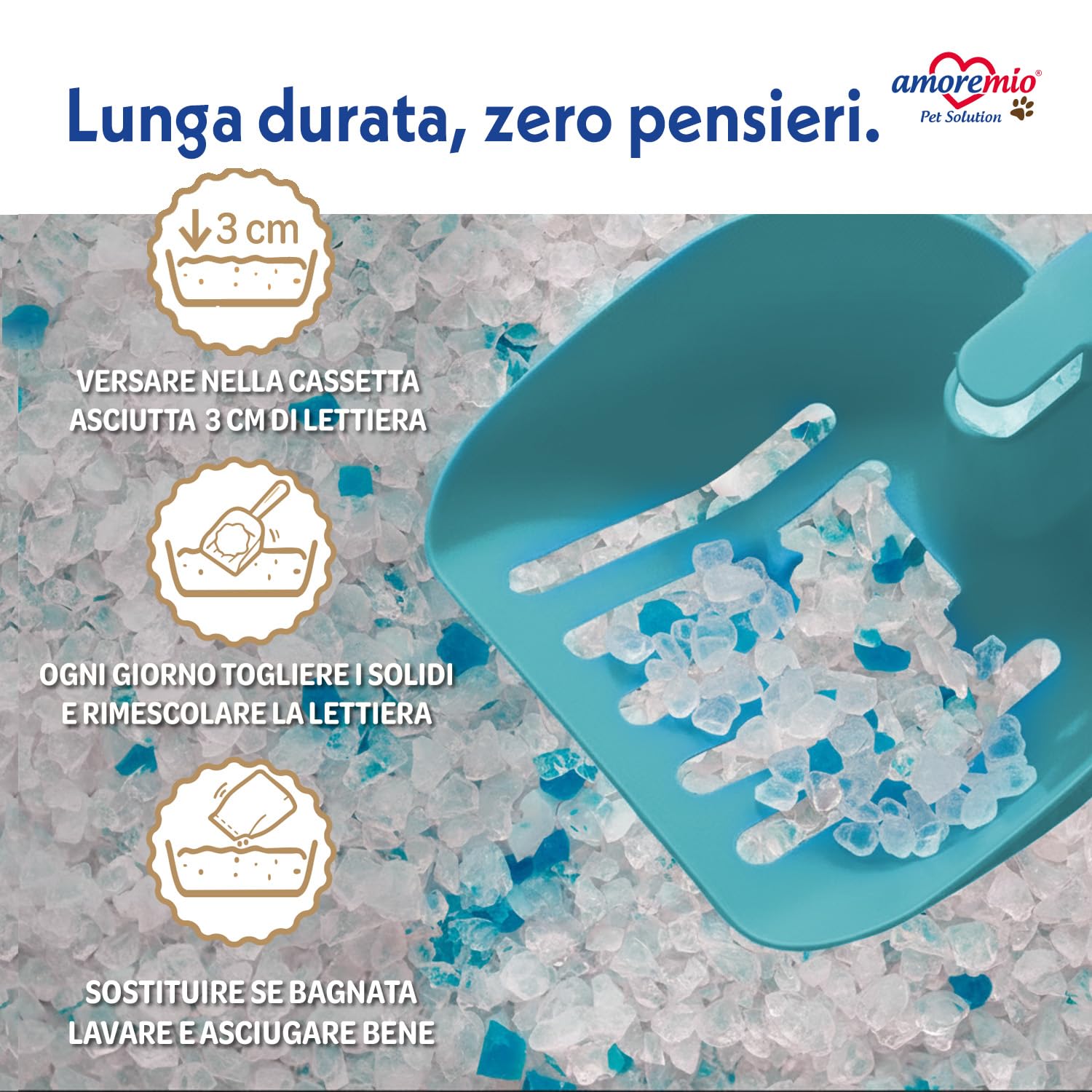Amore Mio - 33 Litri - Lettiera Gatto - Sabbia in Cristalli di Silicio - ad Alto Assorbimento e Veloce da Pulire, 5,5 Lt (6 Confezioni)