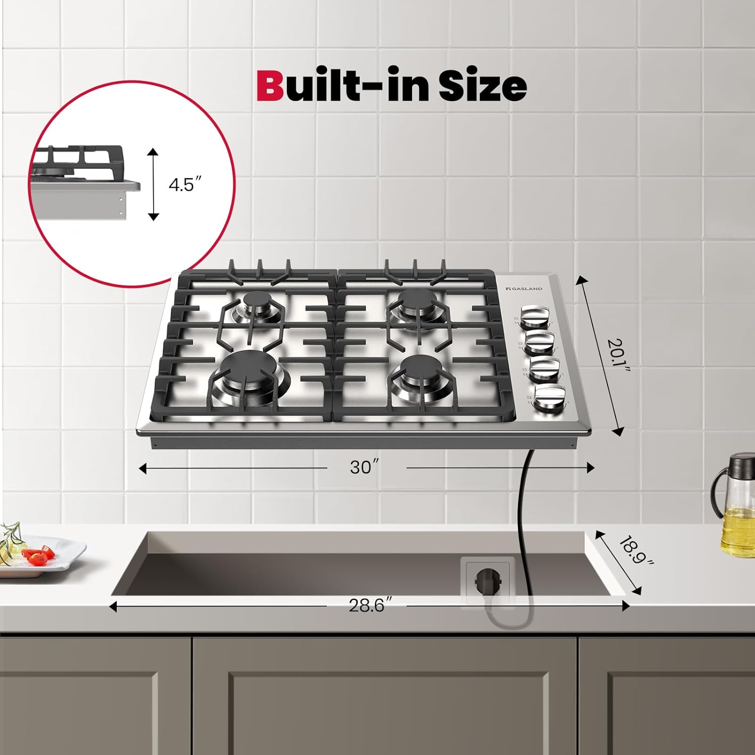 GASLAND Gas Cooktop 30 Inch with 4 Italy Sabaf Burners PRO GH2304SS,NG/LPG Convertible Natural Gas Propane Cooktops, Auto Ignition, Thermocouple Protection, CSA Certified