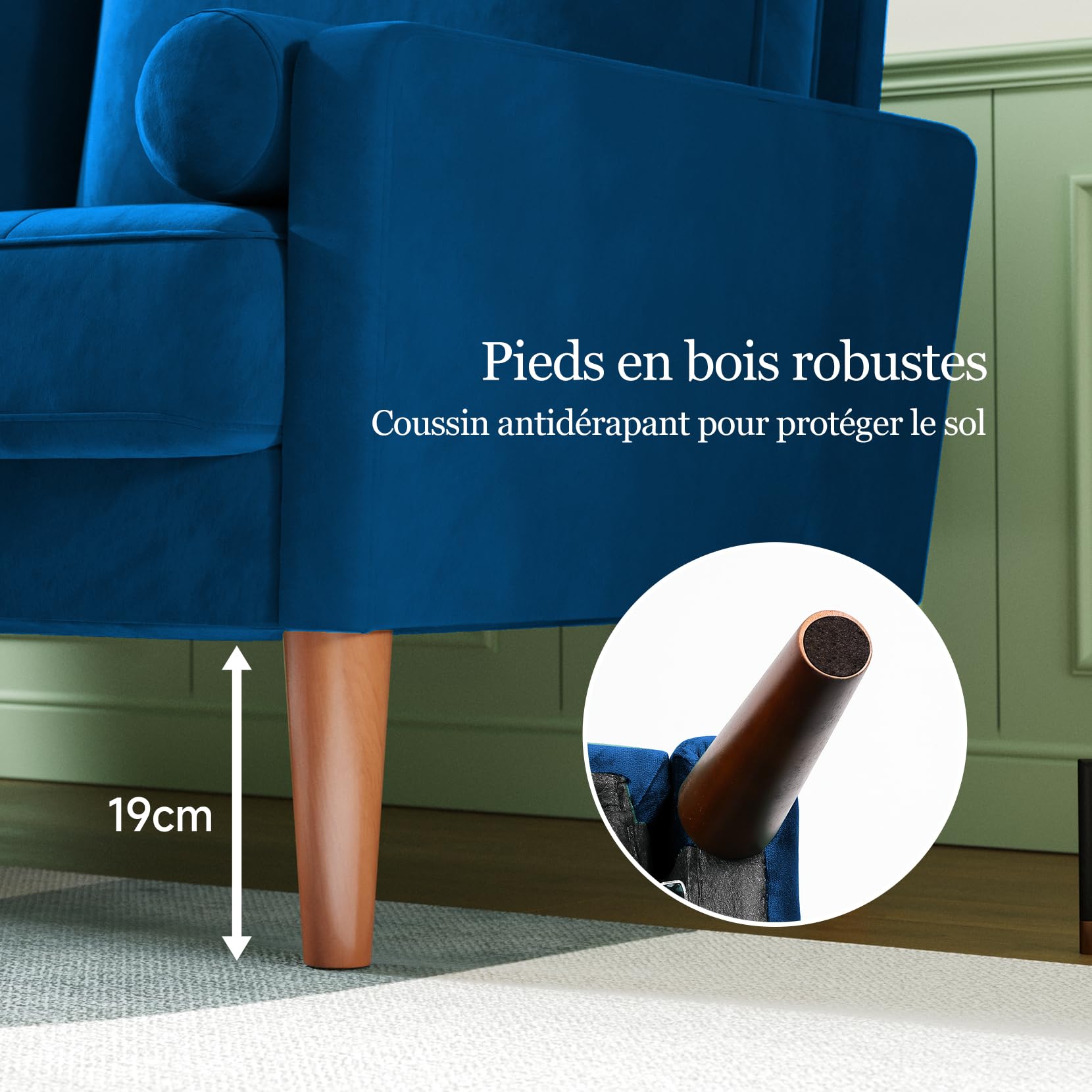 Vesgantti Canapé 2 Places 121 cm, Petit Canapé Compact en Velours, Loveseat Moderne avec Accoudoirs, Assise à Ressorts et Mousse Haute Résilience, Canapé Salon Chambre Studio, Bleu Profond