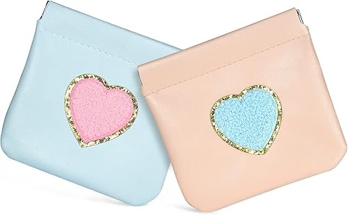 Monedero de 2 monederos pequeños de piel sintética, bolsa de cosméticos con bolsillo, organizador de maquillaje de corazón, lindo, portátil,