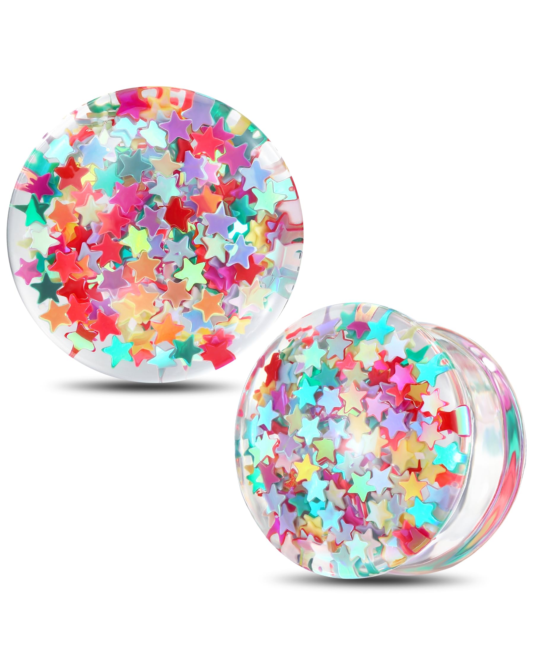 0g-1’’ Ear Gauges Plugs Double Flared Rainbow Star Ear Tunnels Stretchers Gauges for Women Plugs Piercing Jewelry-image-8