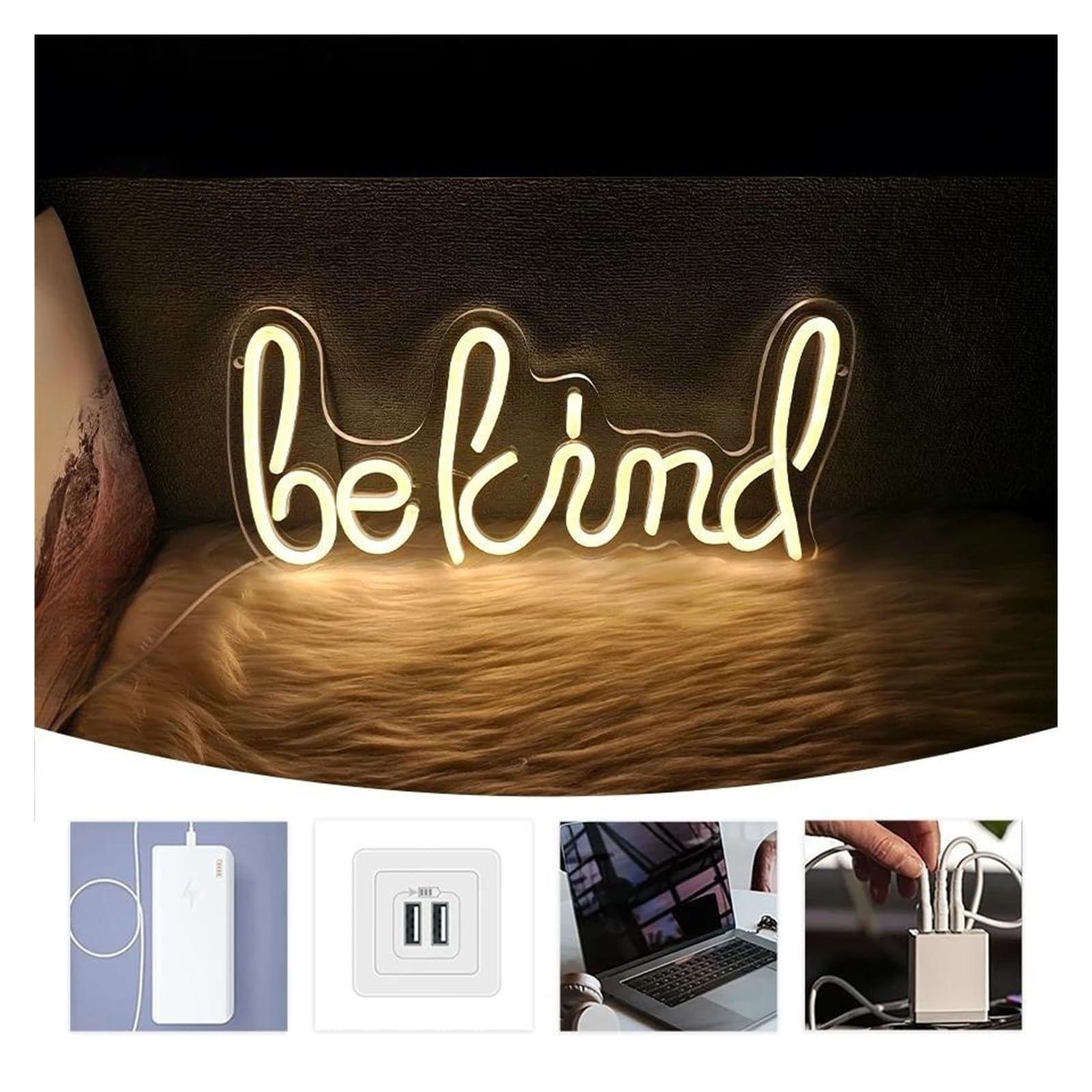 néon signe Enseigne Lumineuse Be Kind À Intensité Variable, Alimentée Par USB, Pour Chambre, Bureau, Bar, Boutique, Pub, Décoration Murale, 35cmx16cm
