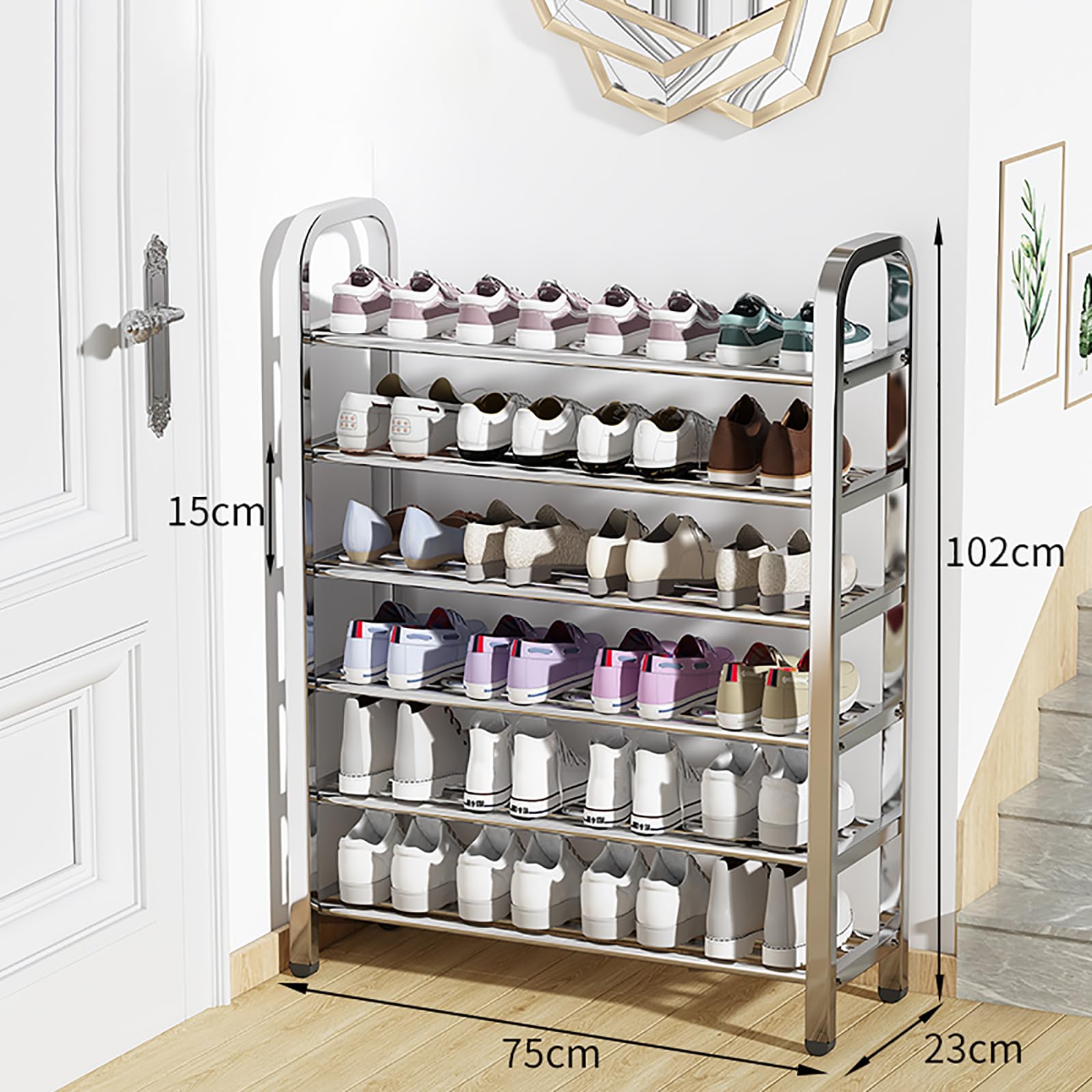 YHQZNLXQ Éère à Chaussures en Acier Inoxydable à 6 Niveaux – Éère de Rangement Multicouche Haute capacité pour Porte, Organisateur Peu encombrant pour Chaussures, Efficace pour la Maison
