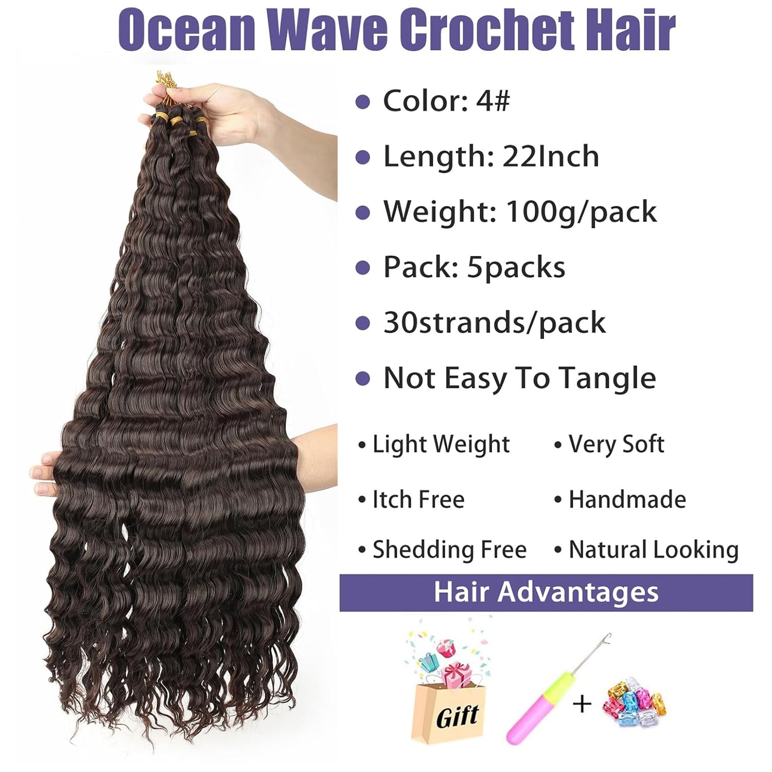 Datanala Ocean Wave Crochet Hair 30 inch Color 30# Deep Wave Curly Crochet Hair 3packs Long Inch Deep Curly Braiding Hair Extensions Long Braids Deep wave Synthetic hair for Black Women - Image 3
