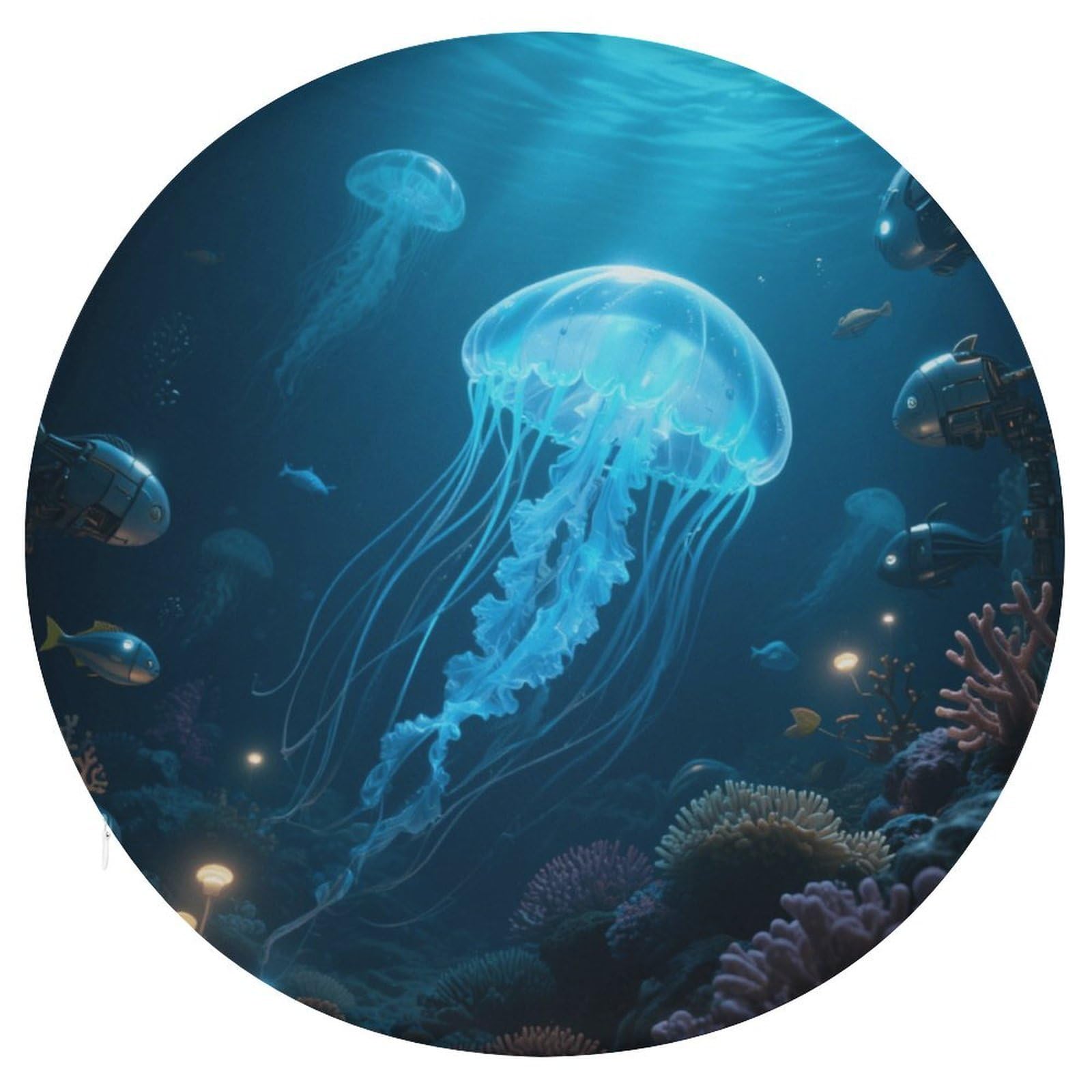Deep Sea World okrągła poduszka, z dodatkiem pianki z pamięcią kształtu, poduszka na krzesło, pokrowiec poliestrowy z zamkiem błyskawicznym, poduszka do siedzenia na łóżko, sofę, krzesło