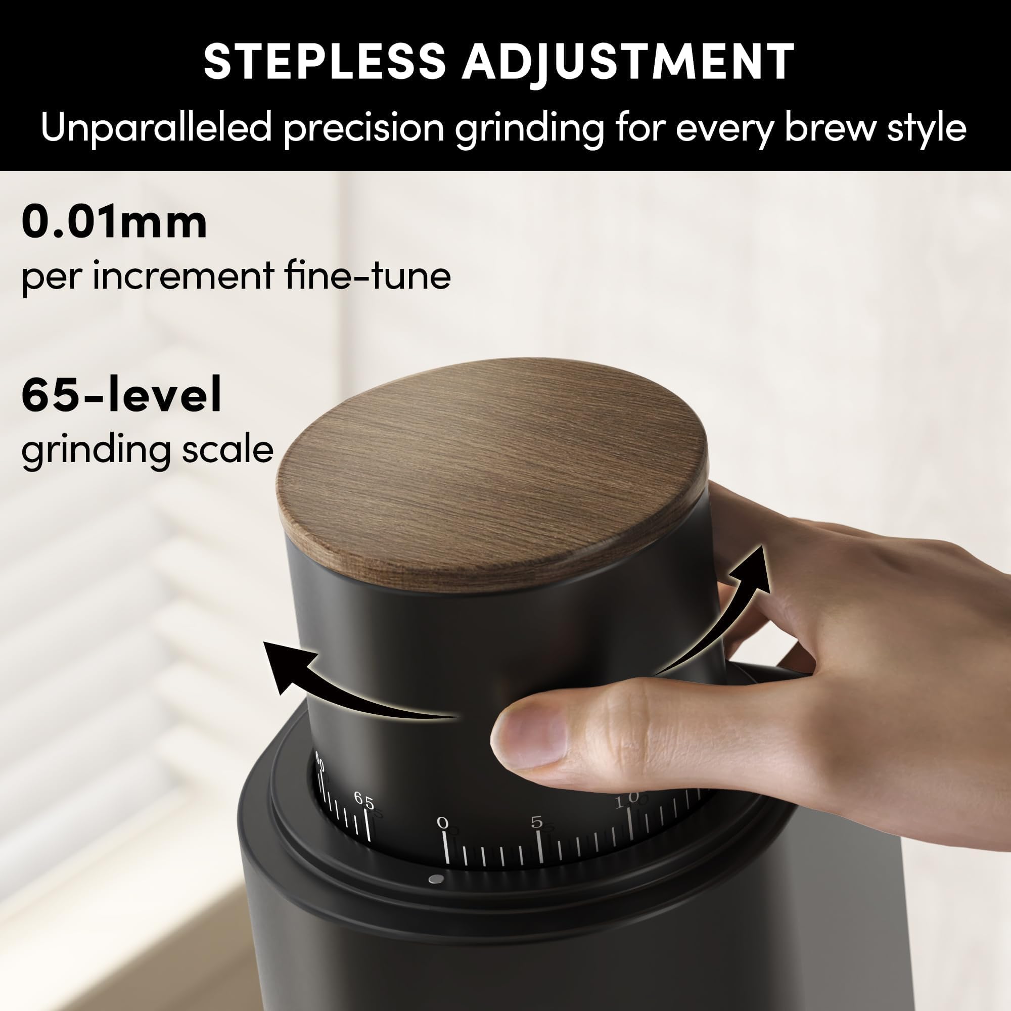Molinillo de café, fresa cónica de acero inoxidable de 38 mm con ajuste continuo de 0,01 mm para espresso y vertido, diseño de una sola dosis
