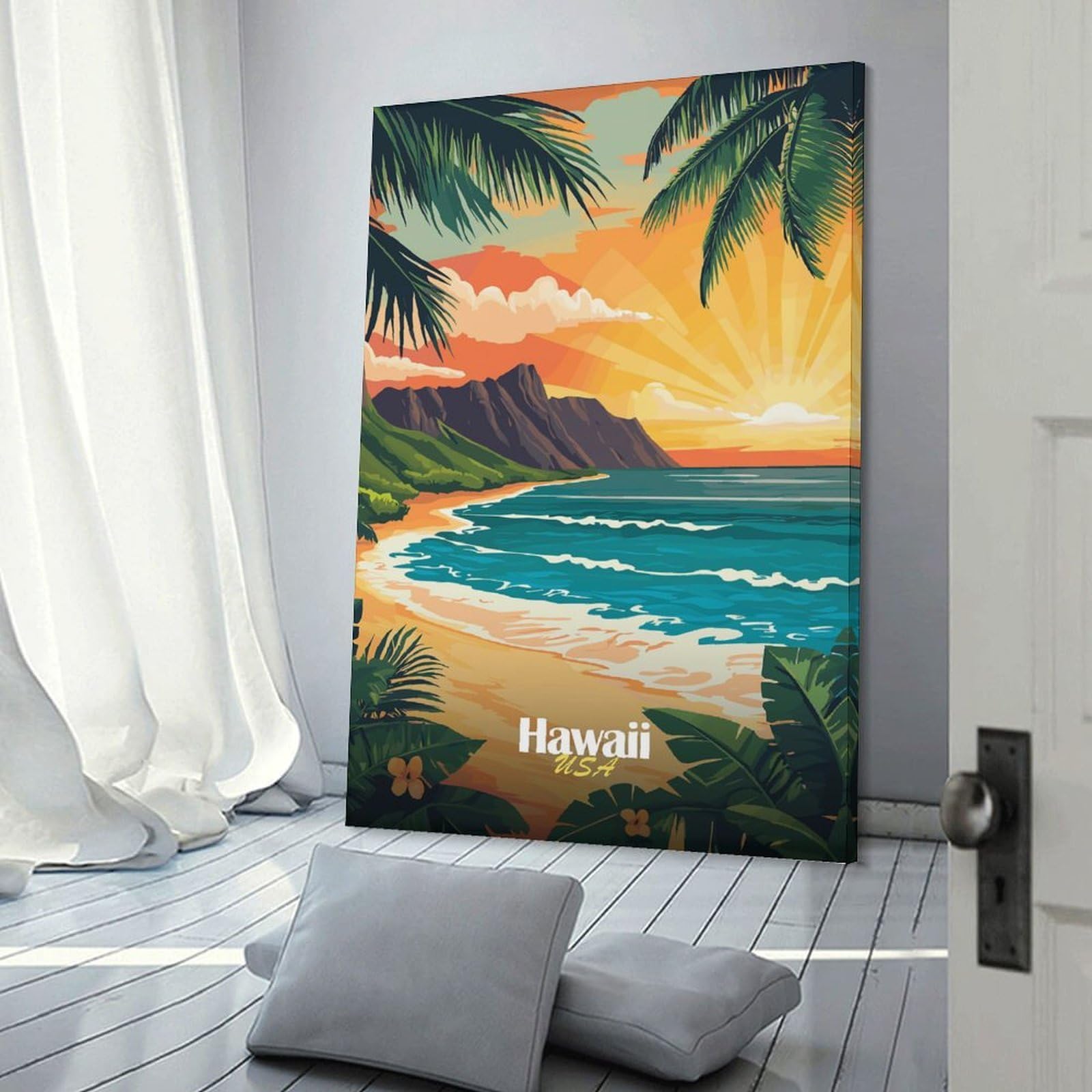 Junmoney Canvas Art Print Hawaii Sunset Beach, 20x30inch(50x75cm), for Contemporary Homes, Apartments Or Offices, Decorative Canvas Decor for Home Updates