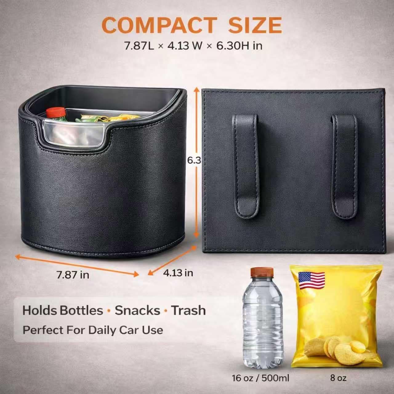 Car Trash Can Leakproof Garbage Can for Car Hanging Back Seat PU Leather Vehicle Trash Bin Removable Liner for Travel Road Trip