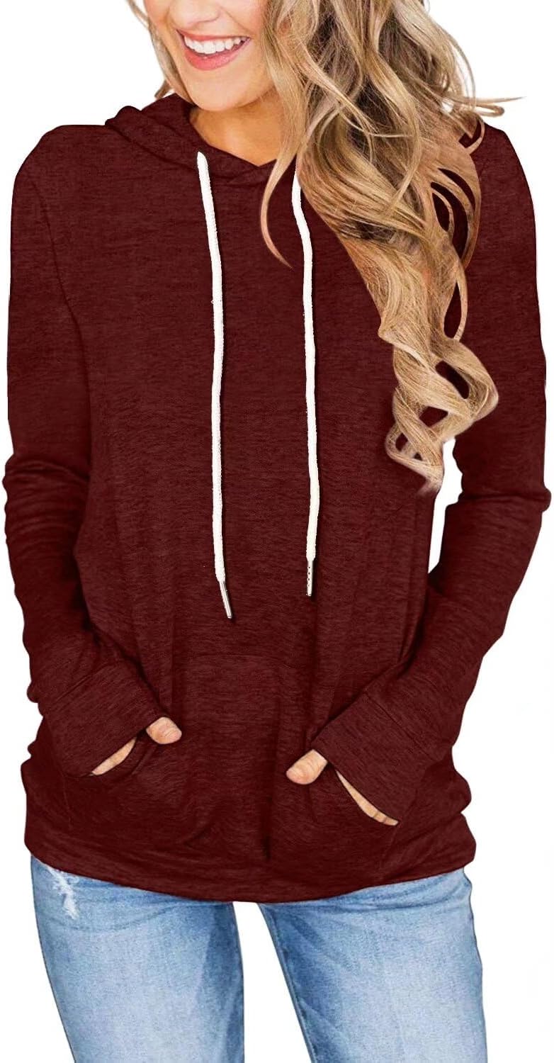 FEEKEKE Women's Long Sleeve Hoodies Tops Lightweight Hooded Sweatshirts Pullover Casual Tunic Shirts with Pocket